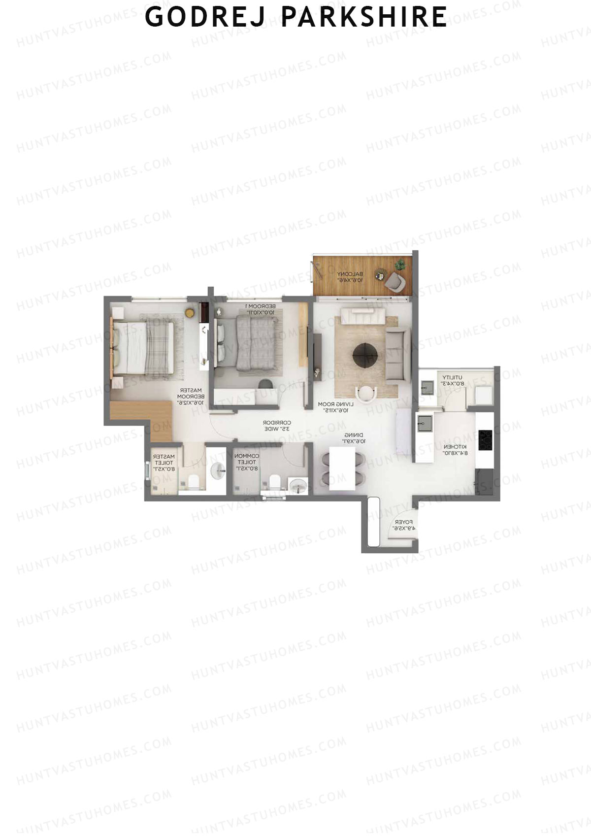 Godrej Parkshire, Tower C, Unit 3, 2BHK, Super Area 1224   sq ft 