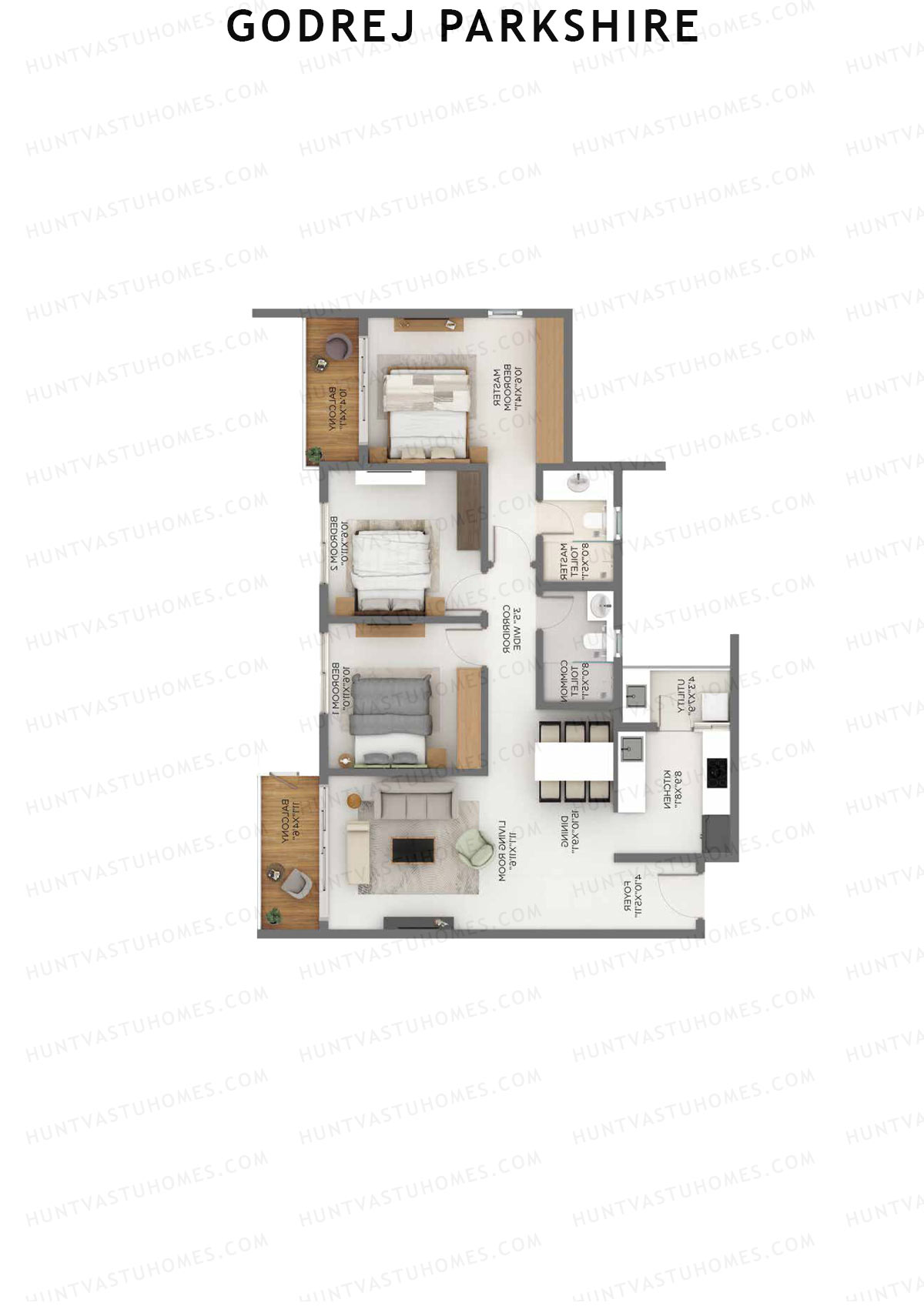 Godrej Parkshire, Tower C, Unit 8, 3BHK, Super Area 1615   sq ft 