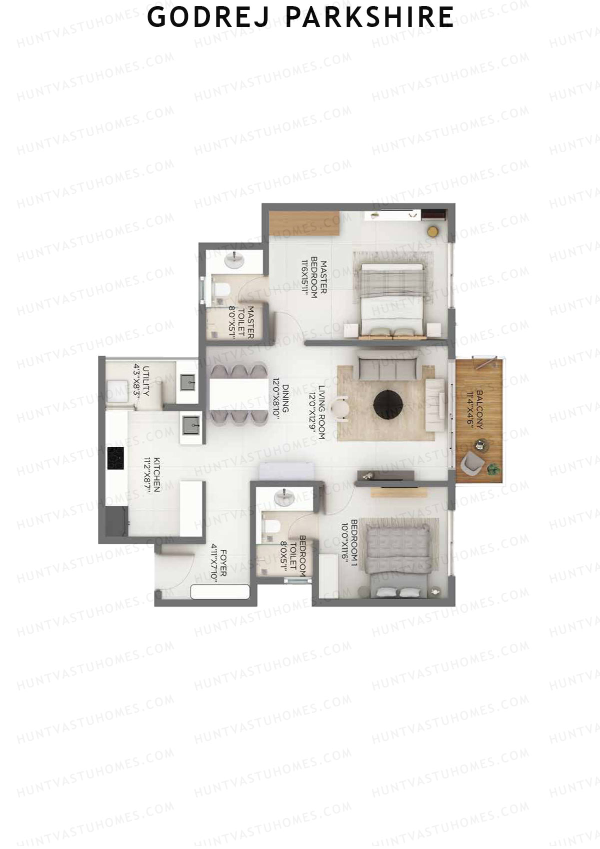 Godrej Parkshire, Tower D, Unit 1, 2BHK, Super Area 1392   sq ft 