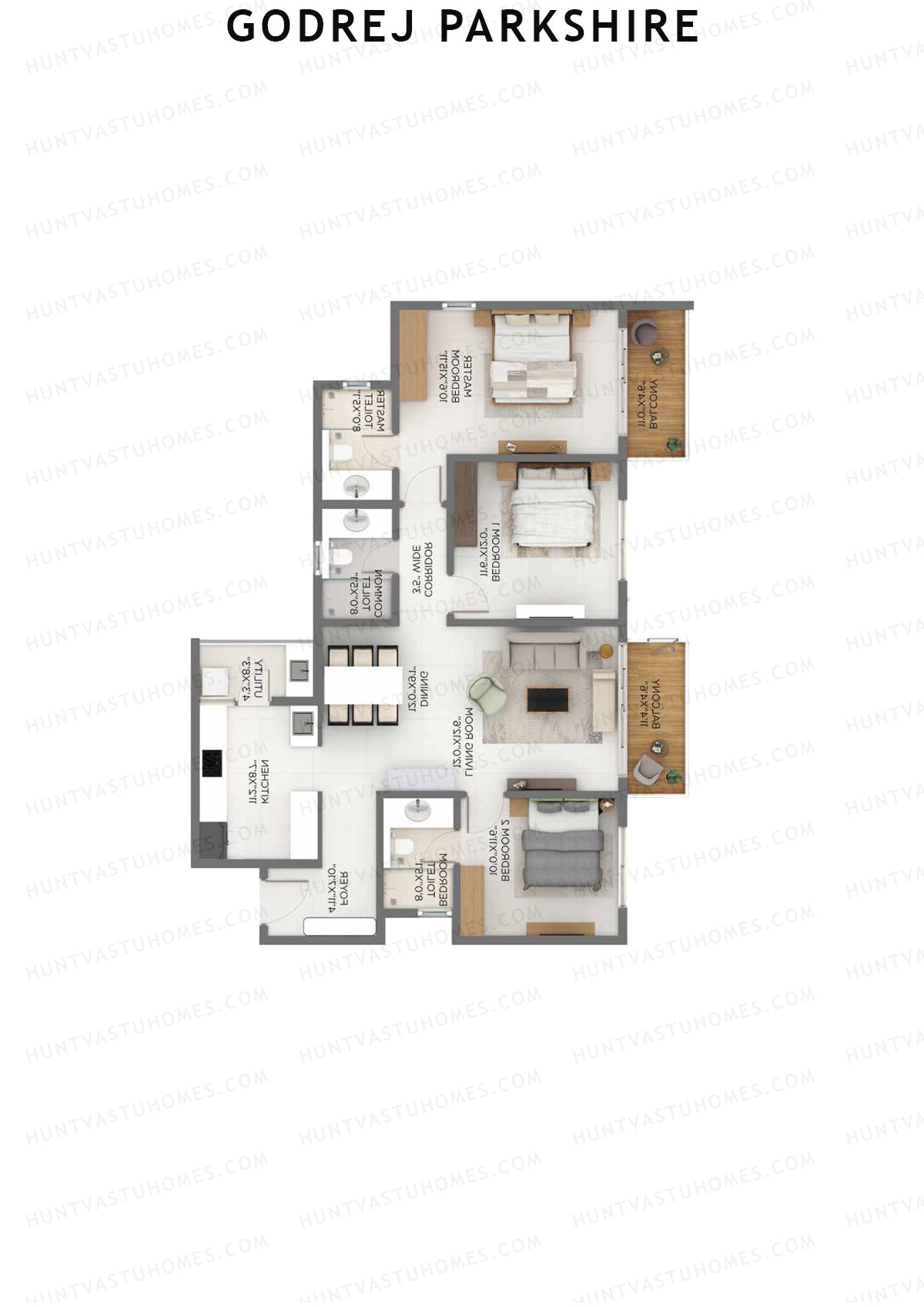Godrej Parkshire, Tower D, Unit 1, 3BHK, Super Area 1803   sq ft 