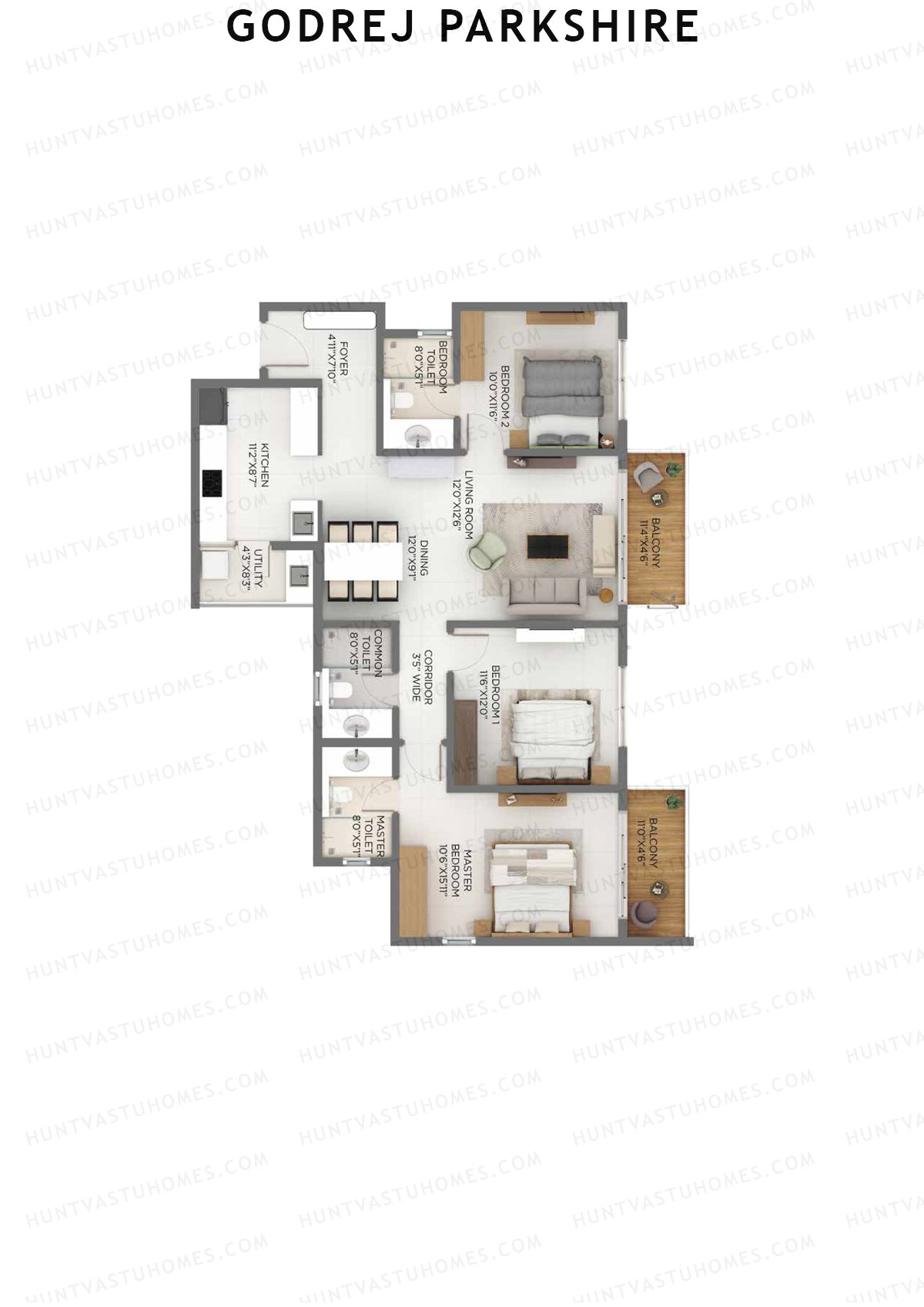 Godrej Parkshire, Tower D, Unit 4, 3BHK, Super Area 1803   sq ft 