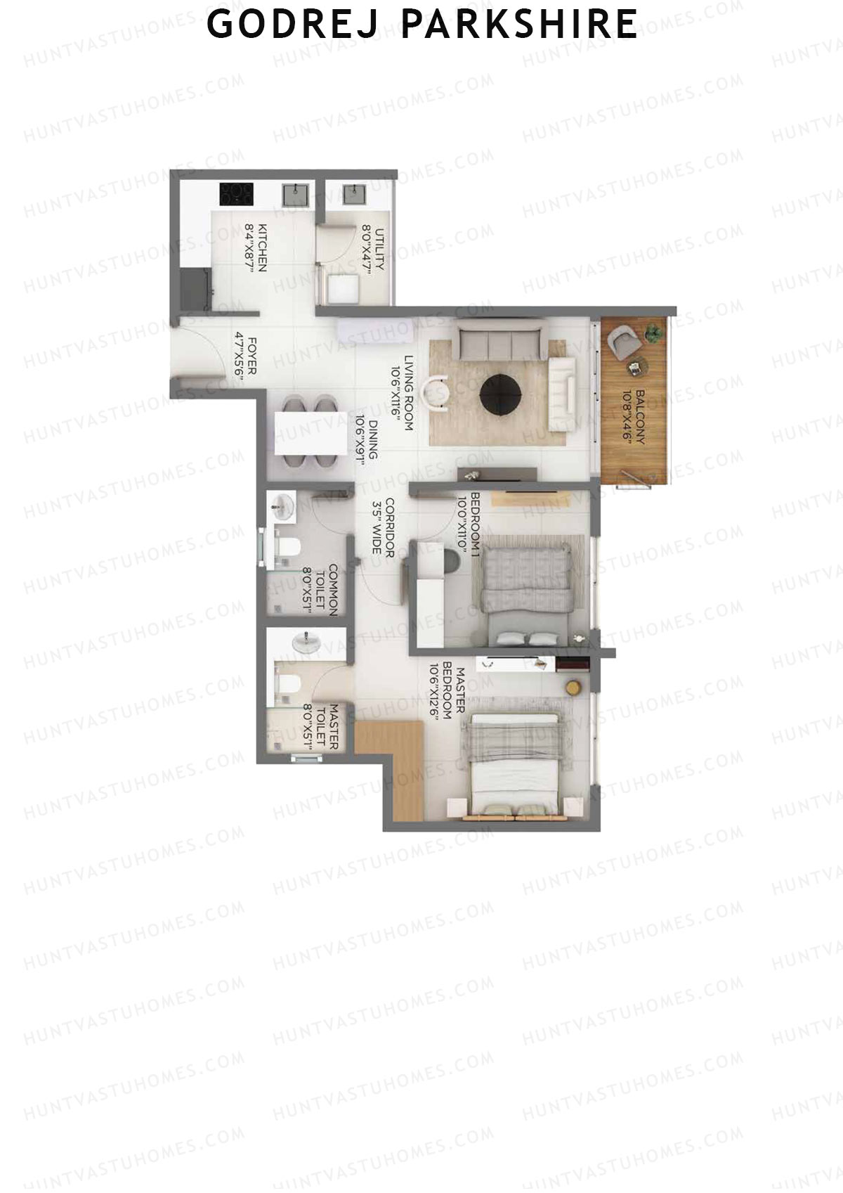 Godrej Parkshire, Tower E, Unit 2, 2BHK, Super Area 1223   sq ft 