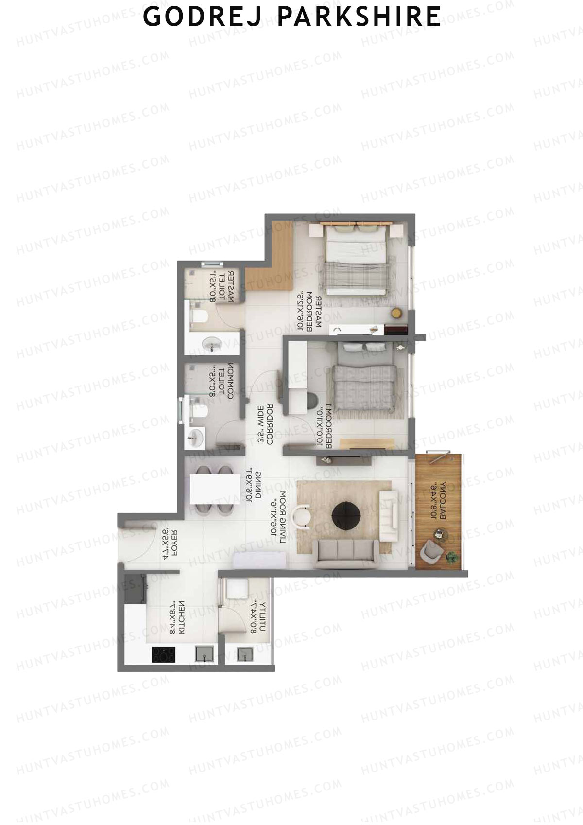 Godrej Parkshire, Tower E, Unit 3, 2BHK, Super Area 1223   sq ft 