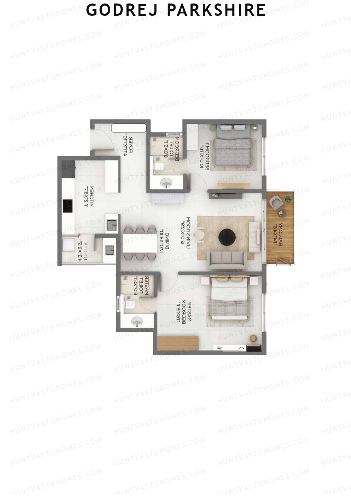 Godrej Parkshire, Tower E, Unit 4, 2BHK, Super Area 1392   sq ft 