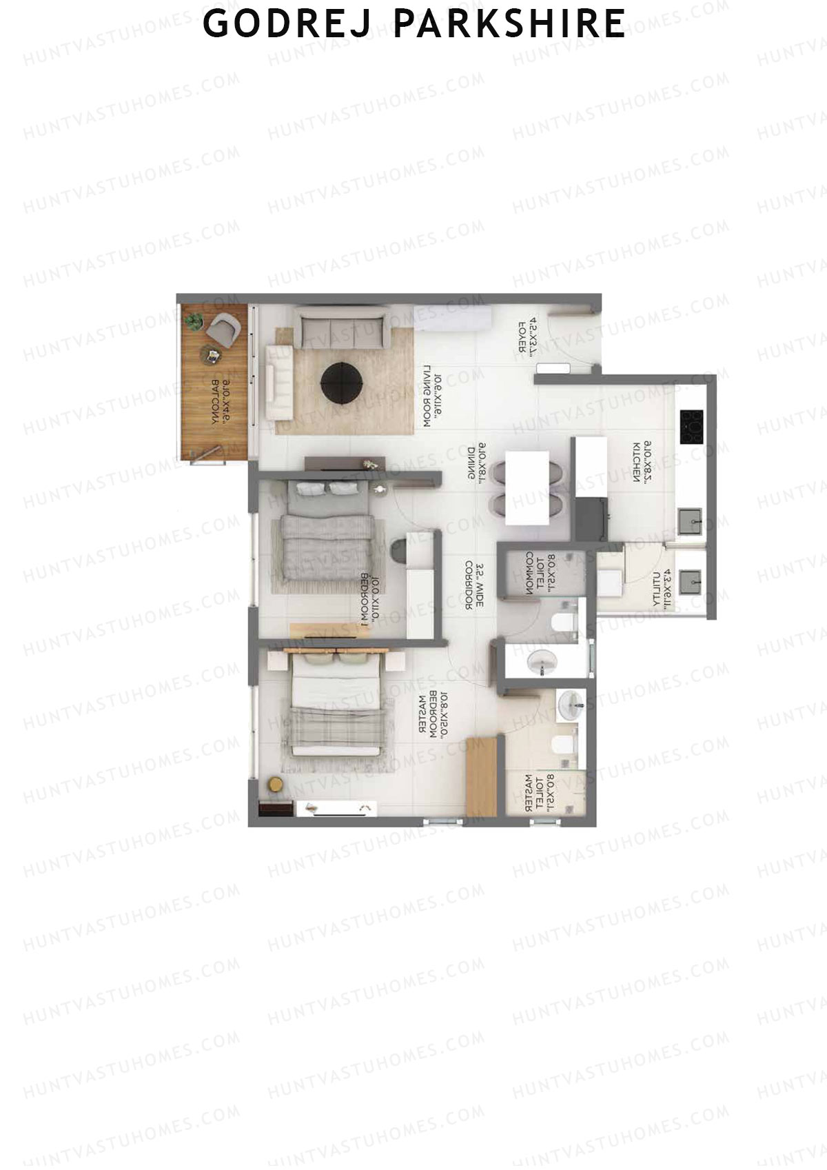 Godrej Parkshire, Tower E, Unit 5, 2BHK, Super Area 1228   sq ft 