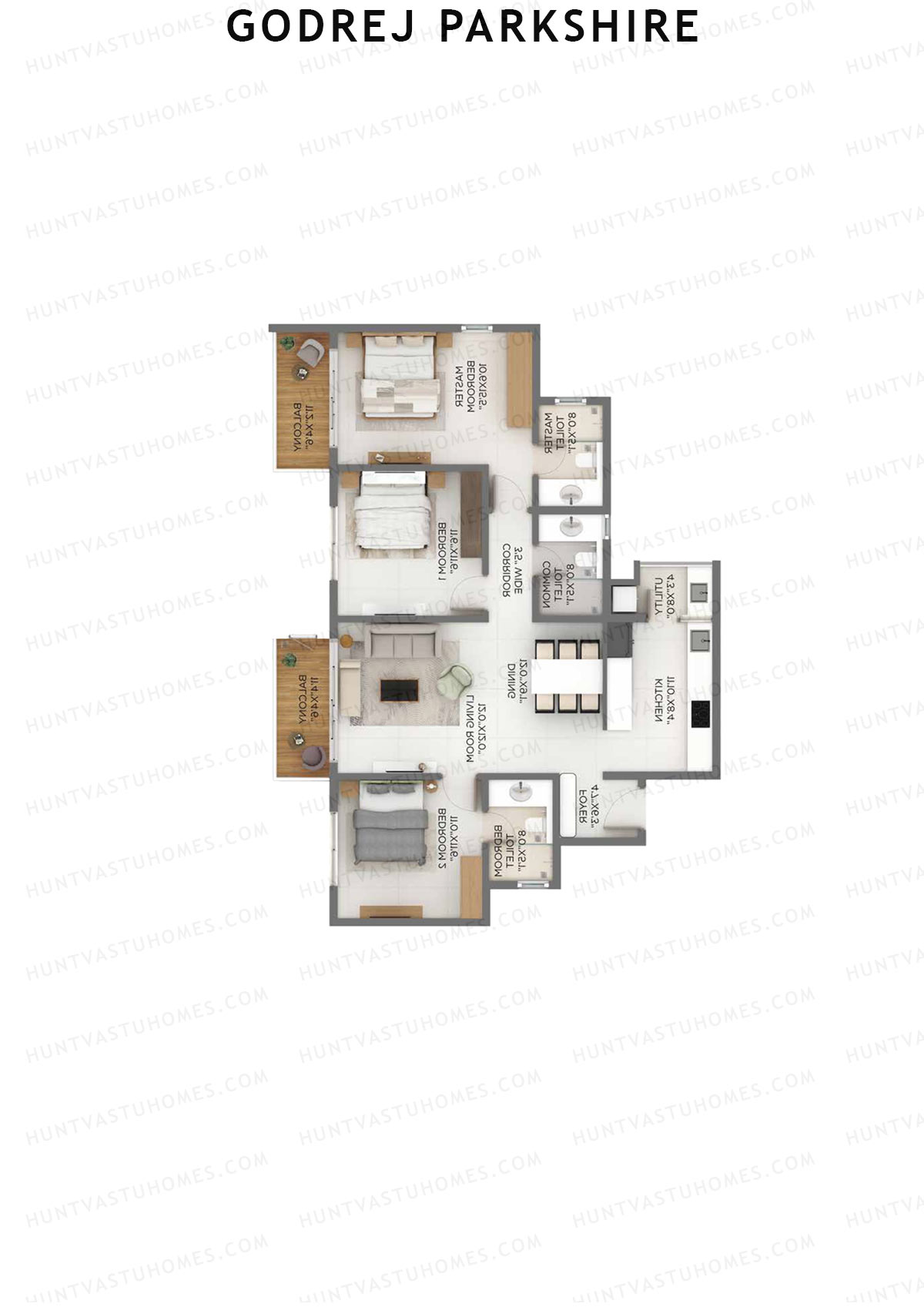 Godrej Parkshire, Tower E, Unit 7, 3BHK, Super Area 1750   sq ft 