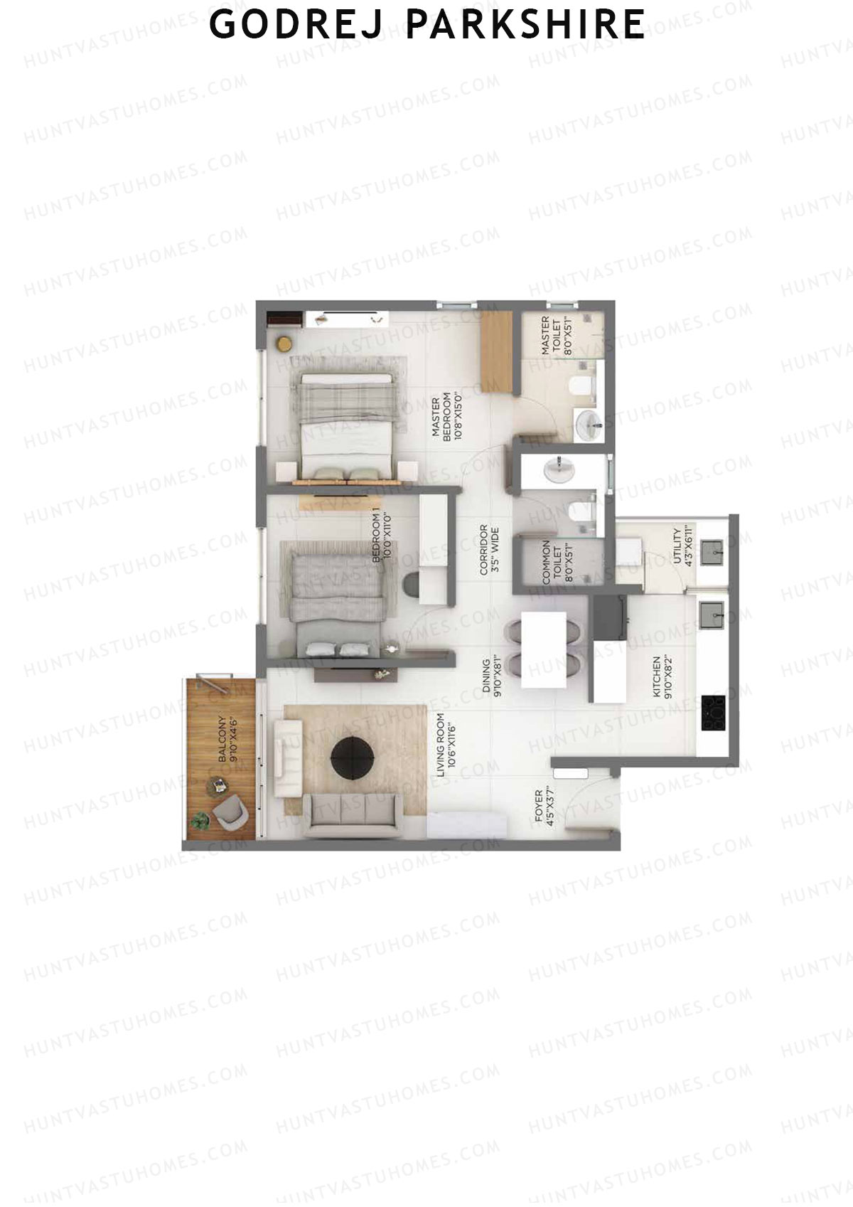 Godrej Parkshire, Tower E, Unit 8, 2BHK, Super Area 1228   sq ft 