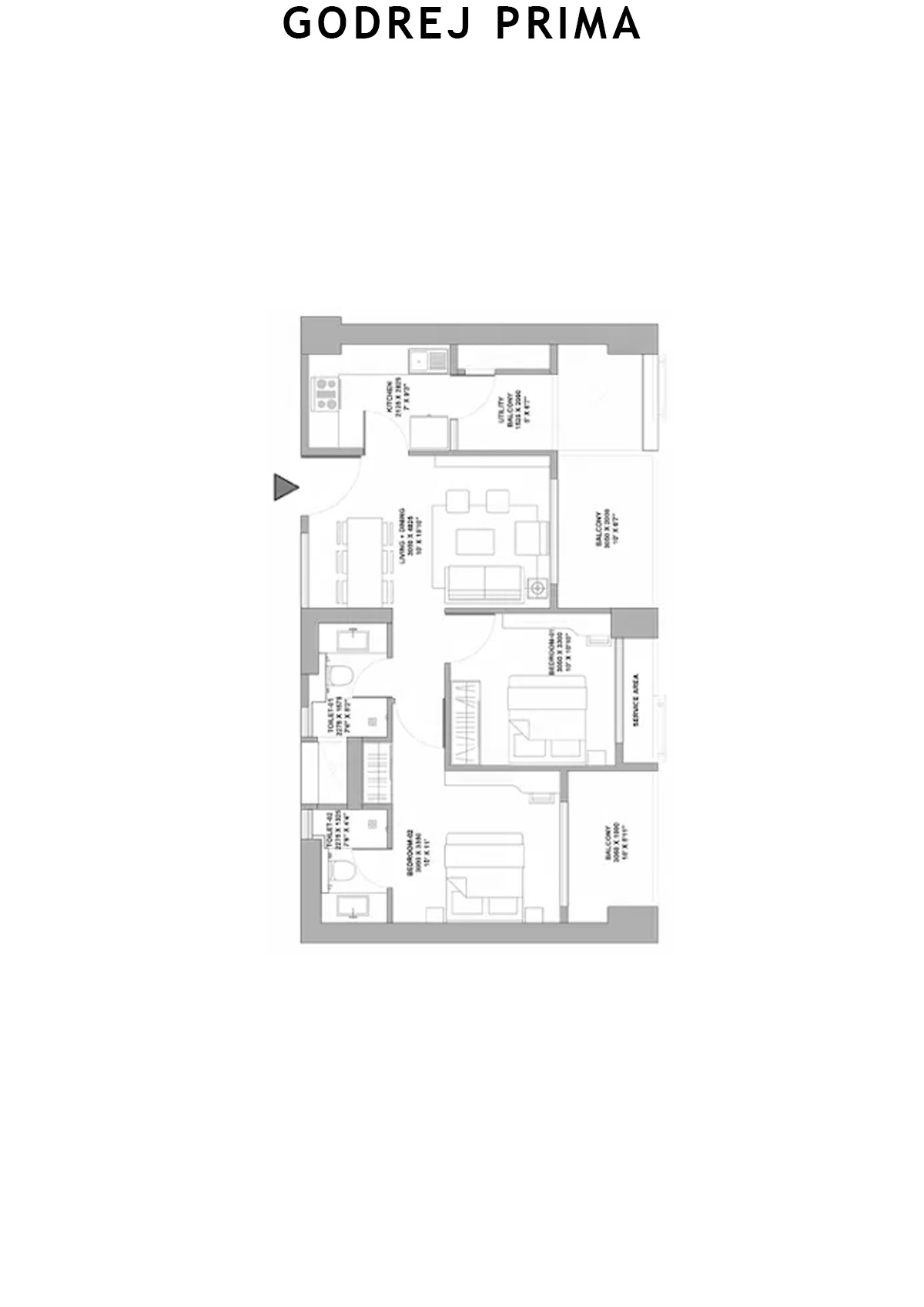 Godrej Prima Tower 1 Unit 3 (Type 1) Floor Plan