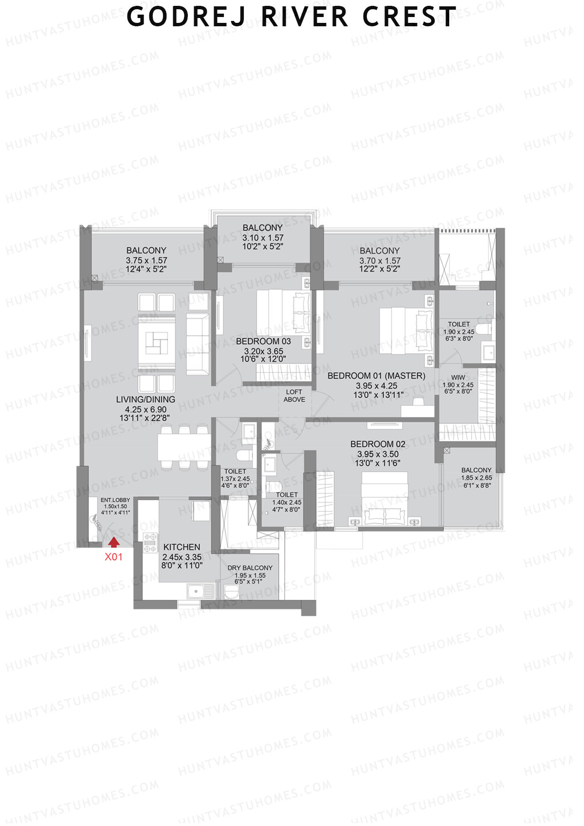 Godrej River Crest Tower 1 Unit 1 (Type C) Floor Plan