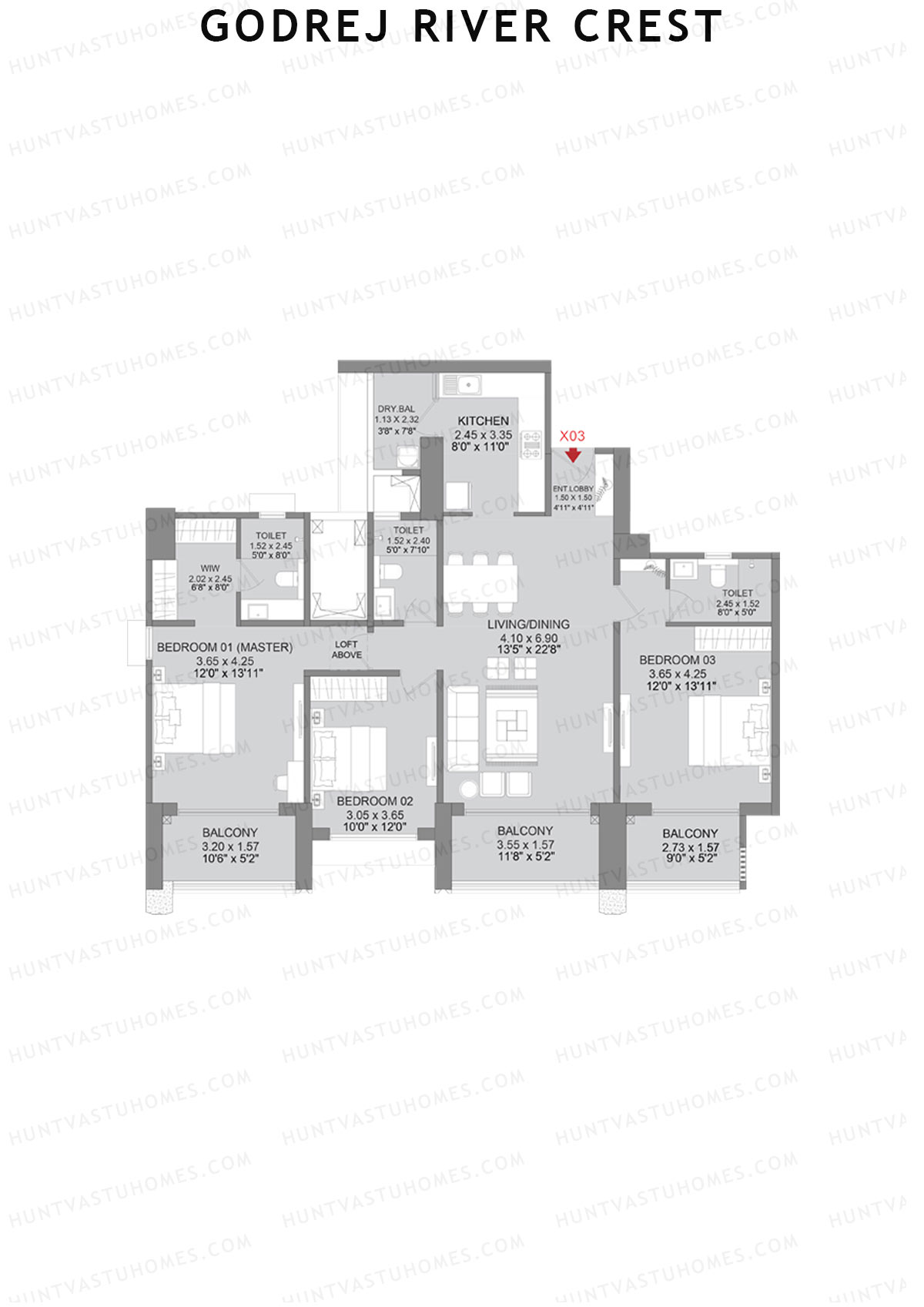 Godrej River Crest Tower 1 Unit 3 (Type D) Floor Plan