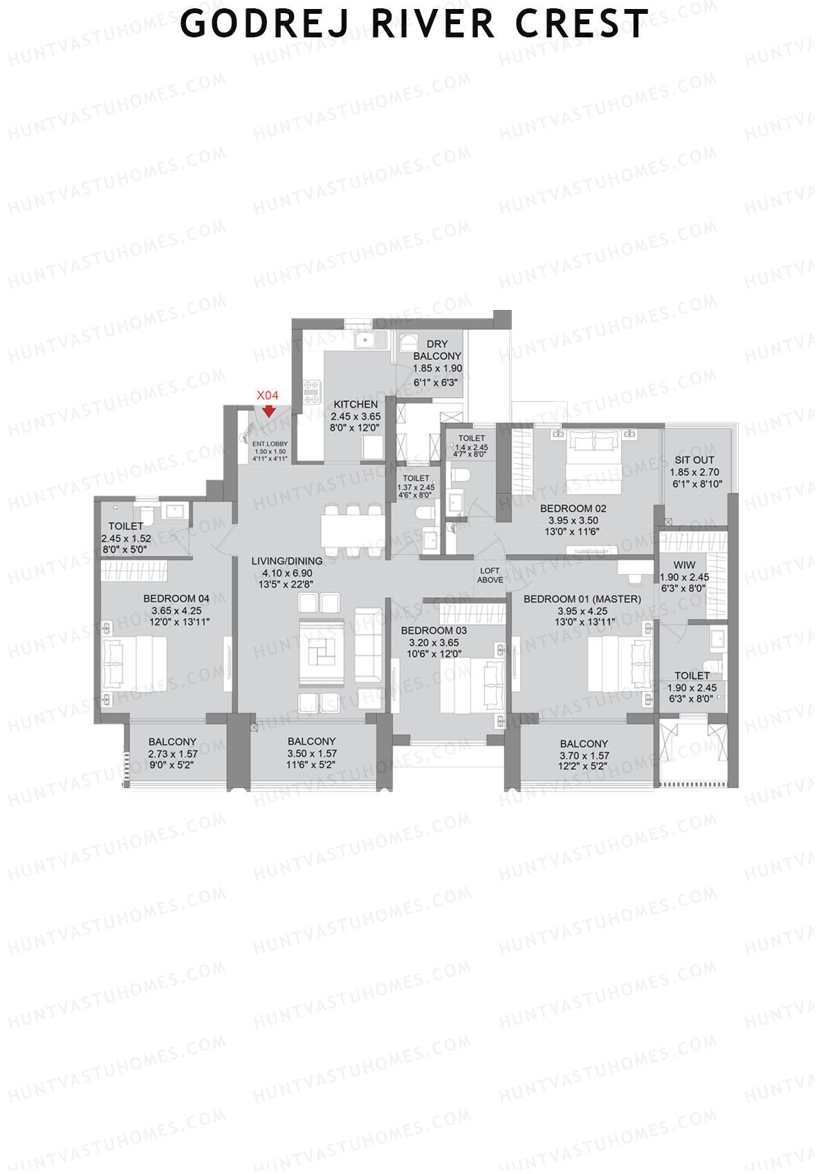 Godrej River Crest Tower 1 Unit 4 (Type B) Floor Plan
