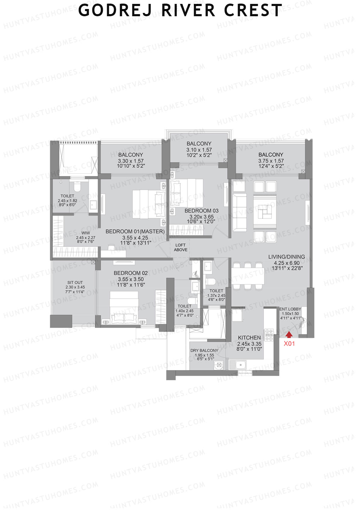 Godrej River Crest Tower 2 Unit 1 (Type B) Floor Plan