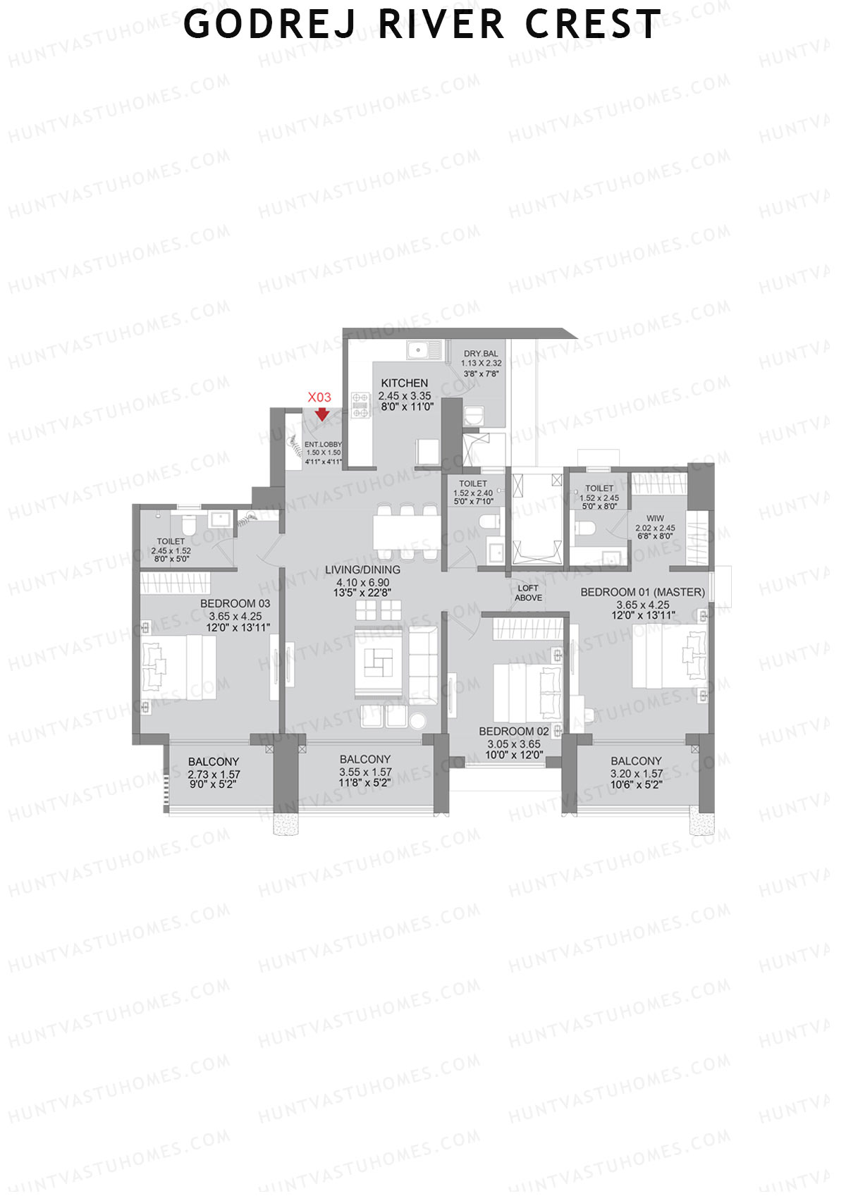 Godrej River Crest Tower 2 Unit 3 (Type D) Floor Plan