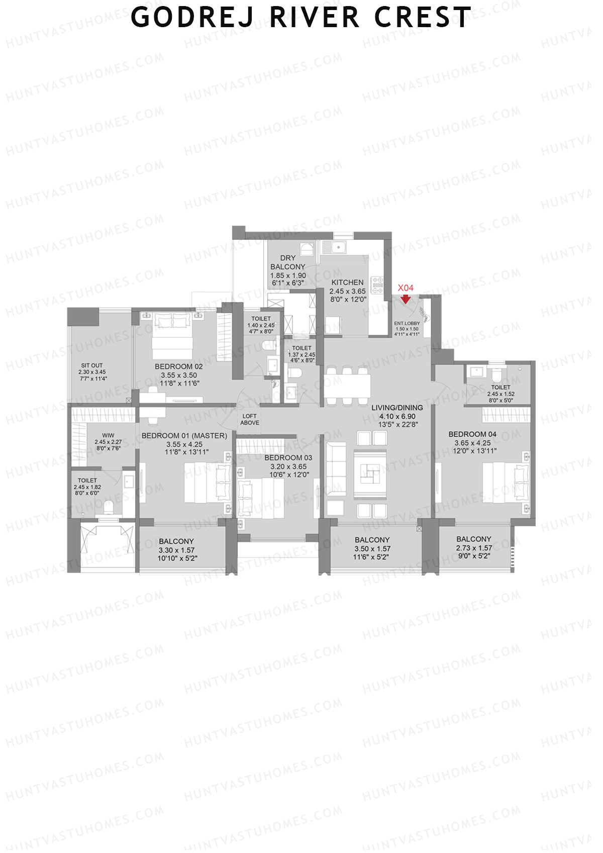 Godrej River Crest Tower 2 Unit 4 (Type A) Floor Plan