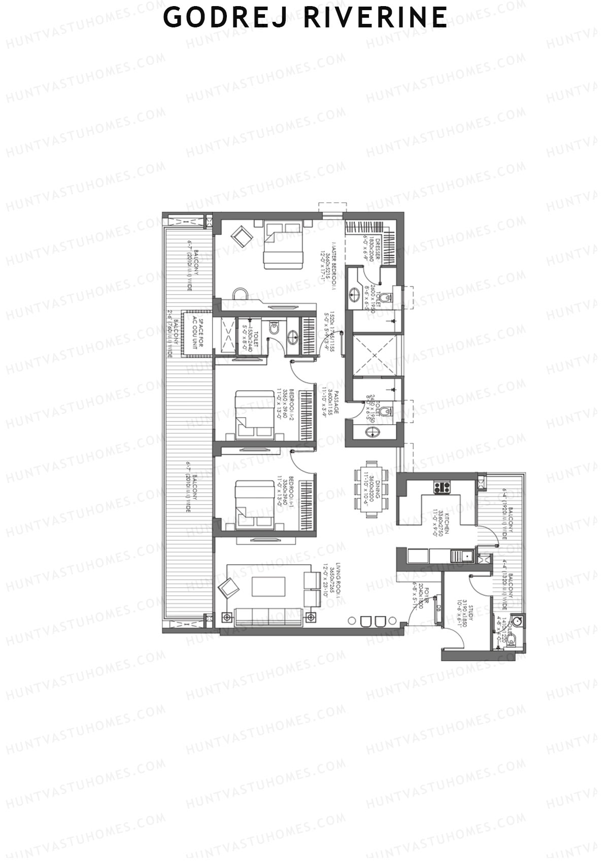 Godrej Riverine Tower 2 Unit 4 (Type 1) Floor Plan