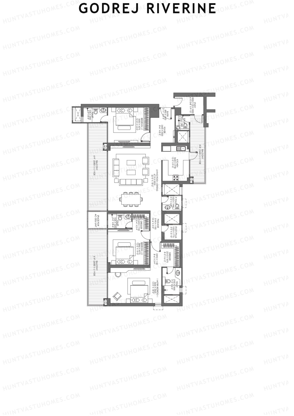 Godrej Riverine Tower 3 Unit 3 (Type 2) Floor Plan