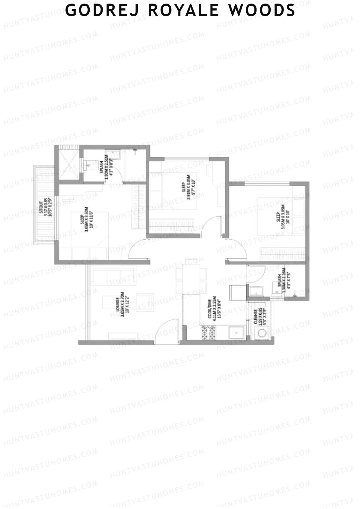 Godrej Royale Woods Tower 1A Unit 3 (Type 1) Floor Plan