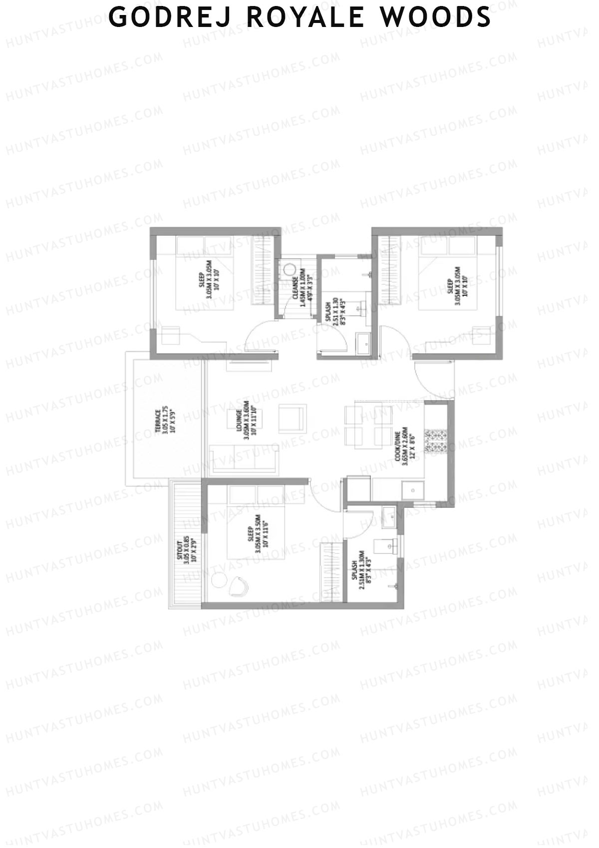 Godrej Royale Woods Tower 1B Unit 4 (Type 2) Floor Plan