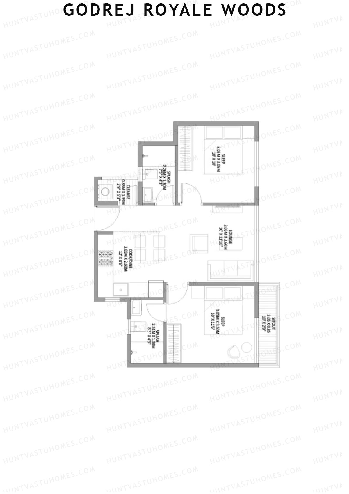 Godrej Royale Woods Tower 3A Unit 1 (Type 1) Floor Plan