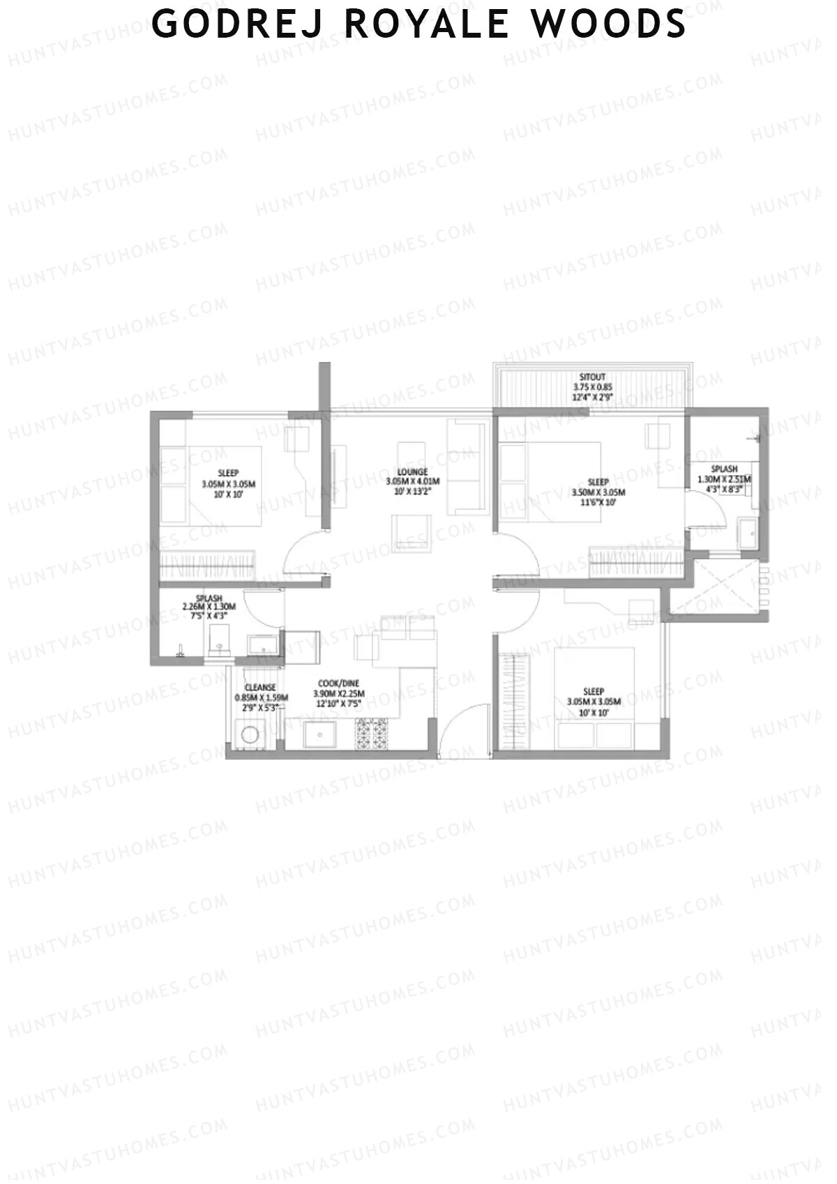 Godrej Royale Woods Tower 3C Unit 3 (Type 3) Floor Plan