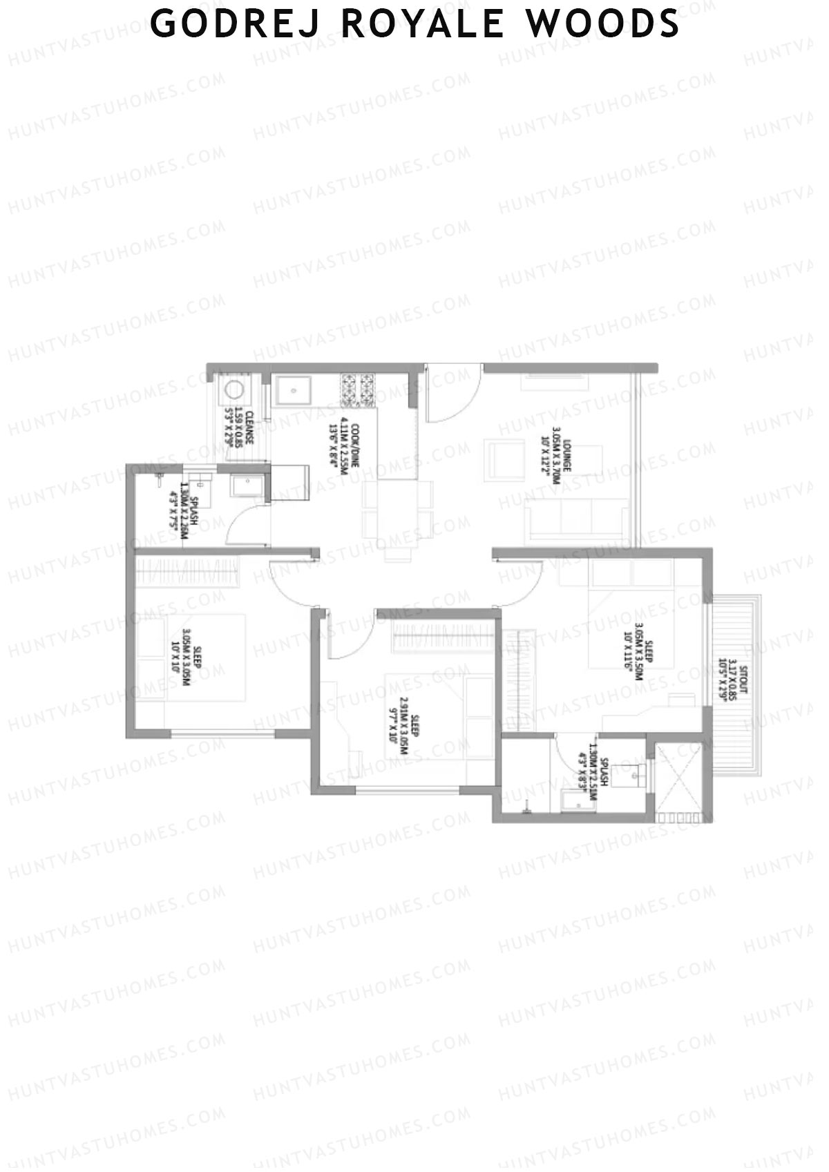 Godrej Royale Woods Tower 5A Unit 3 (Type 1) Floor Plan