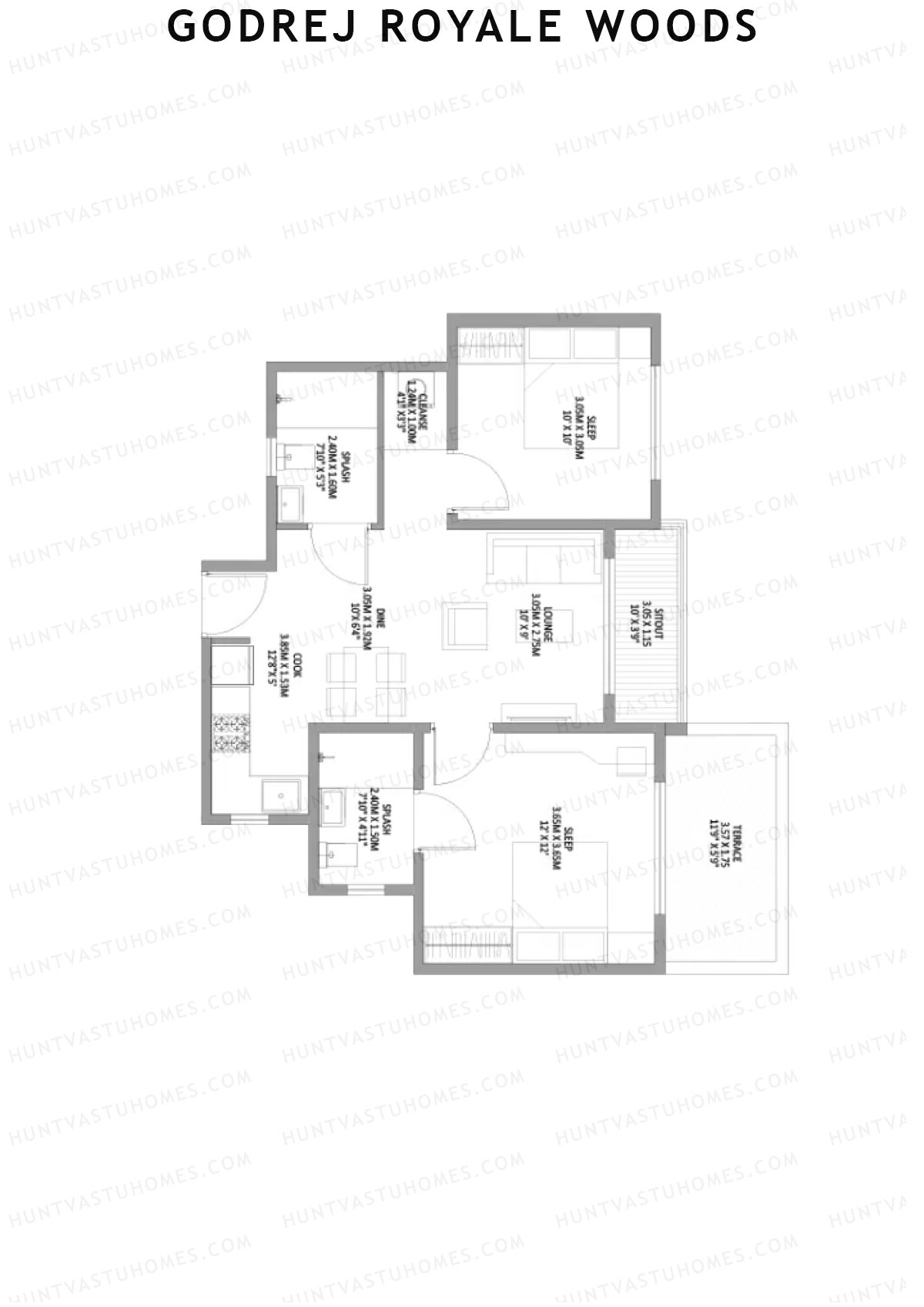 Godrej Royale Woods Tower 6C Unit 4 (Type 2) Floor Plan