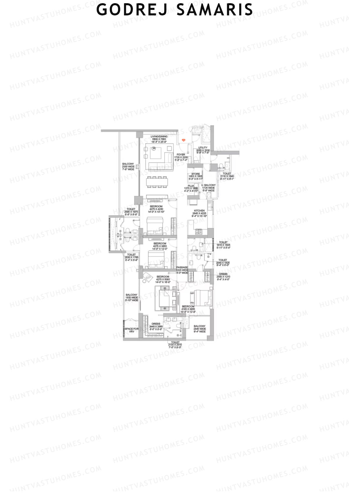 Godrej Samaris, Tower Fate, Unit 1, 4BHK, Carpet Area 2082   sq ft 