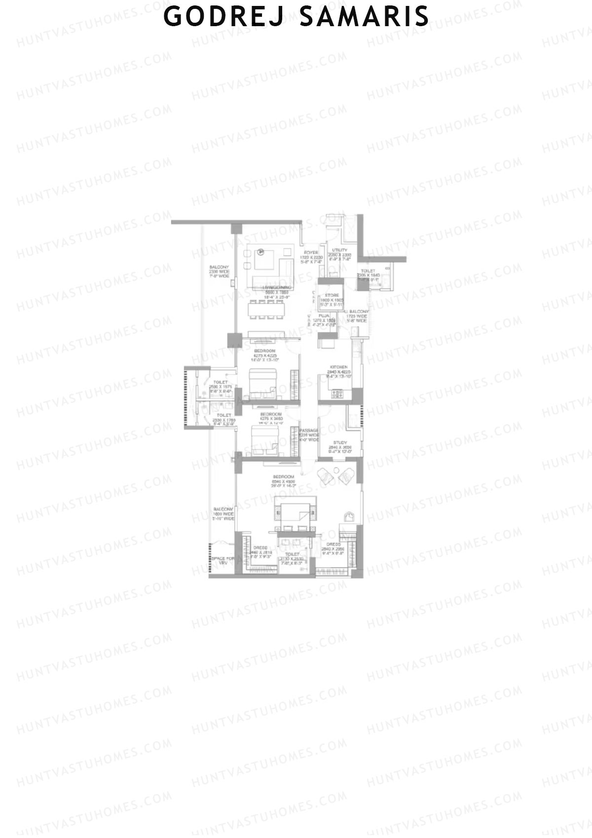 Godrej Samaris, Tower Fate, Unit 1, 3BHK, Carpet Area 2180   sq ft 