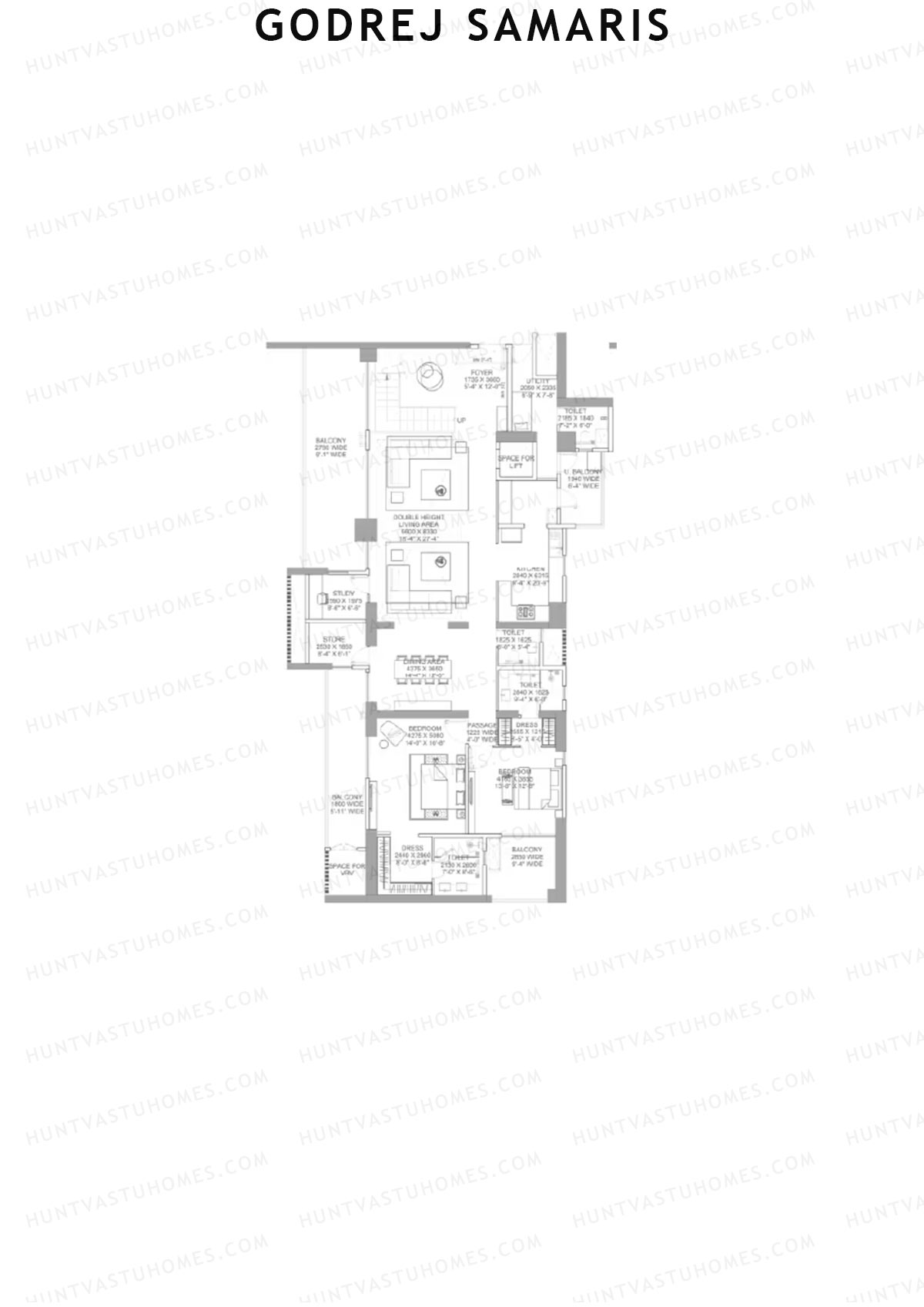Godrej Samaris, Tower Fate, Unit 1 (Type PH), 4BHK, Carpet Area 3767   sq ft 