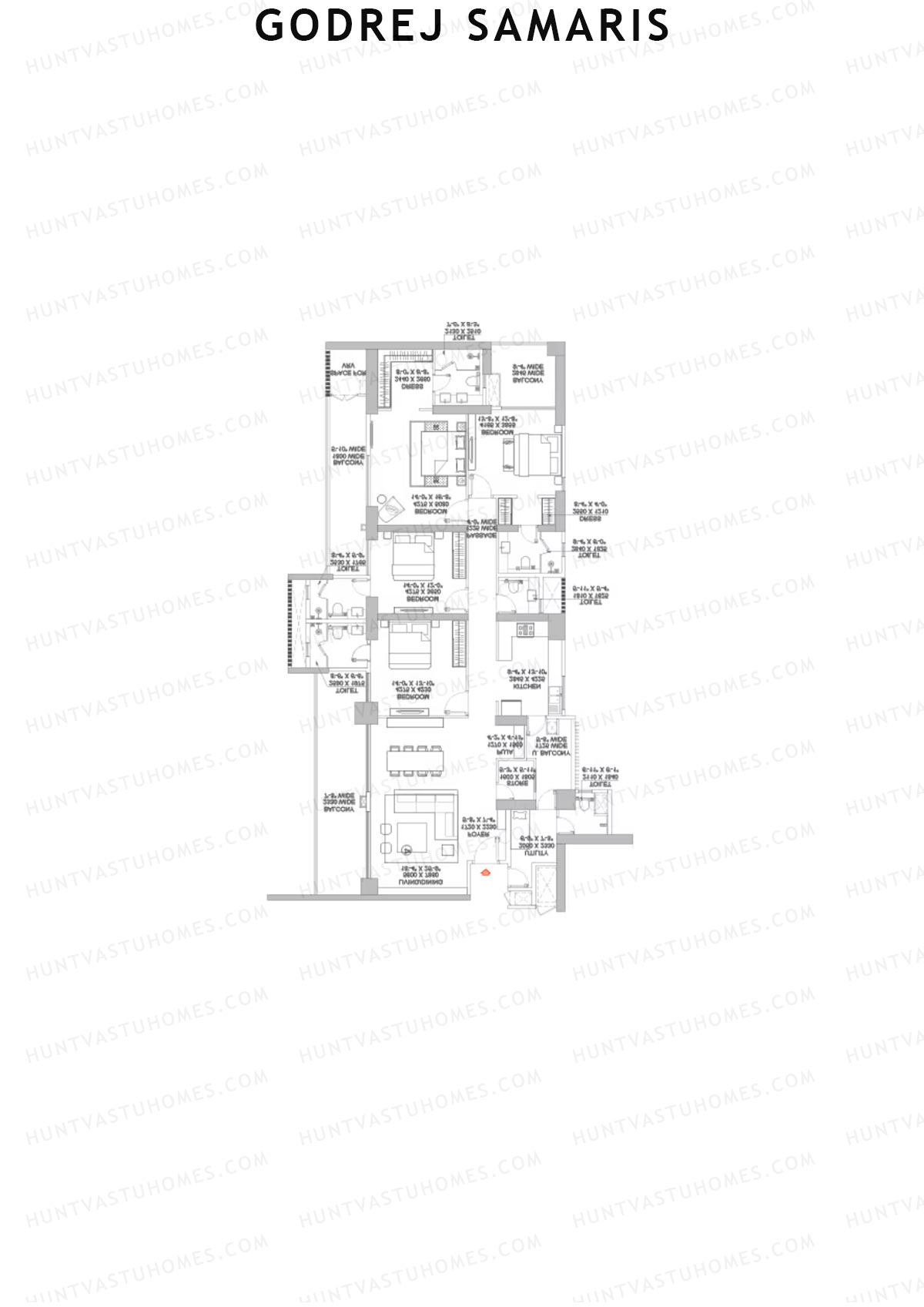 Godrej Samaris, Tower Fate, Unit 2, 4BHK, Carpet Area 2070   sq ft 