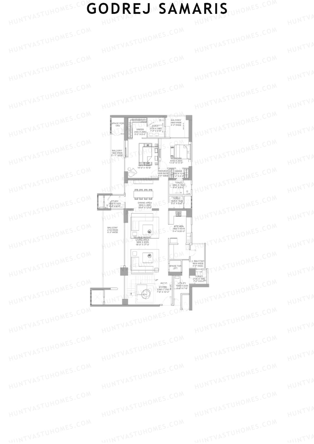 Godrej Samaris, Tower Fate, Unit 2 (Type PH), 4BHK, Carpet Area 3686   sq ft 