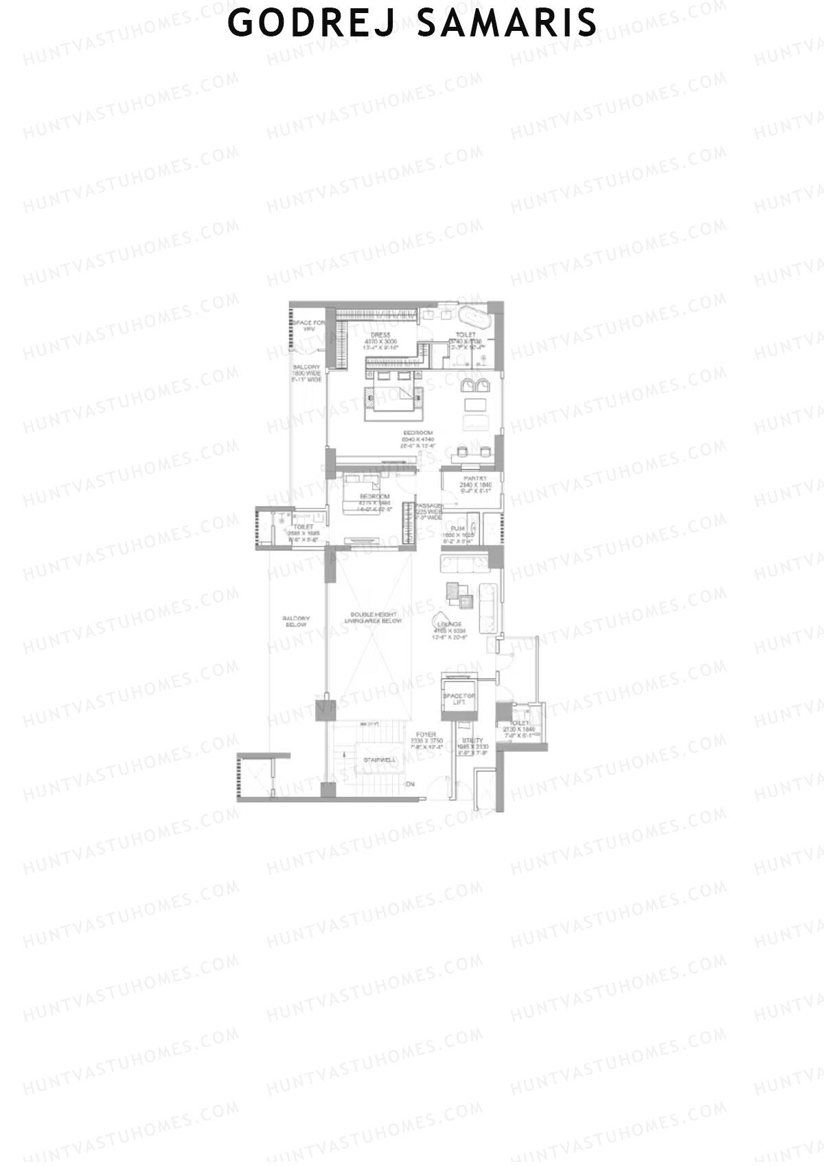 Godrej Samaris, Tower Fate, Unit 2 (Type PH), 4BHK, Carpet Area 3686   sq ft 