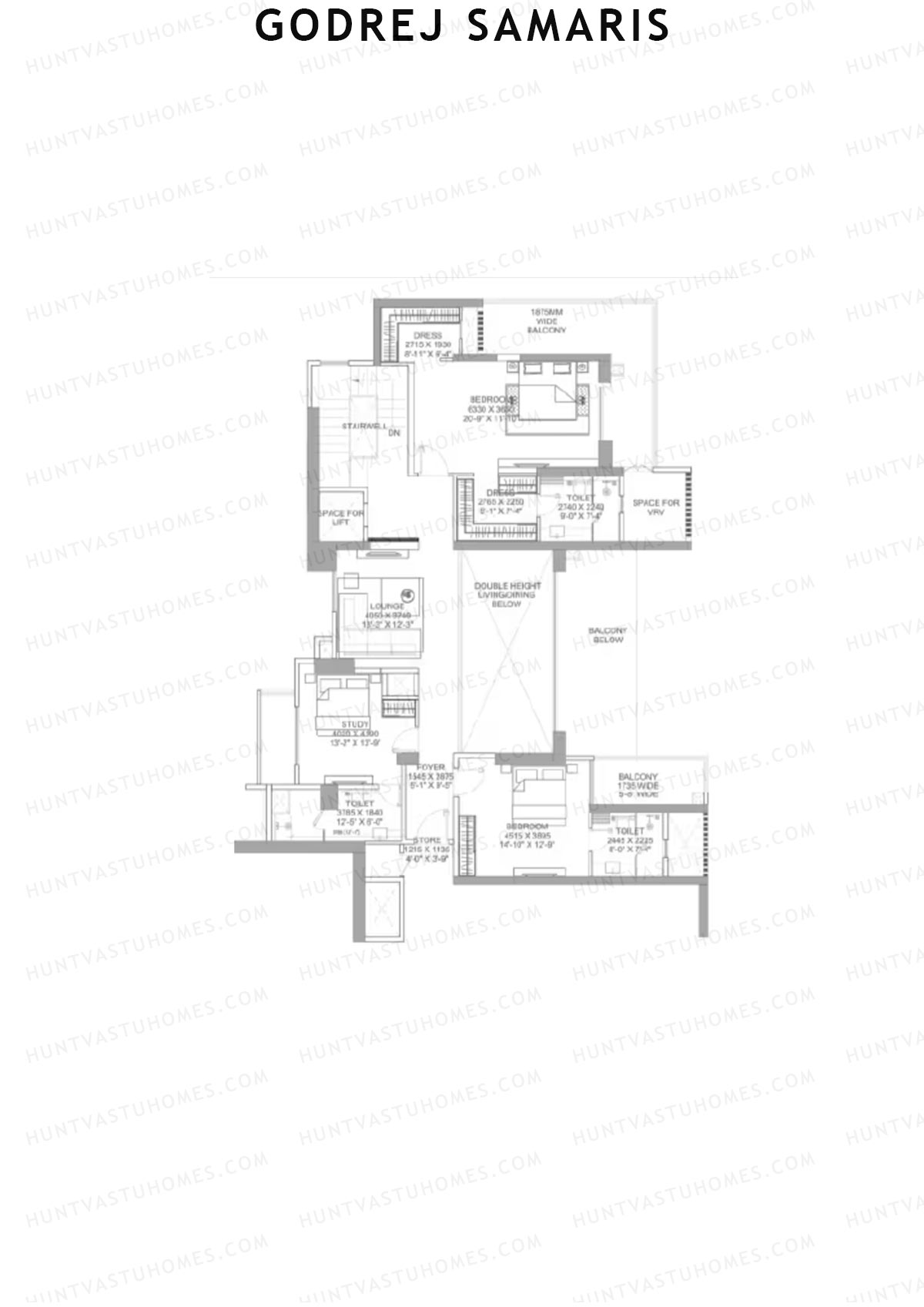 Godrej Samaris, Tower Fate, Unit 3 (Type PH), 4BHK, Carpet Area 3127   sq ft 
