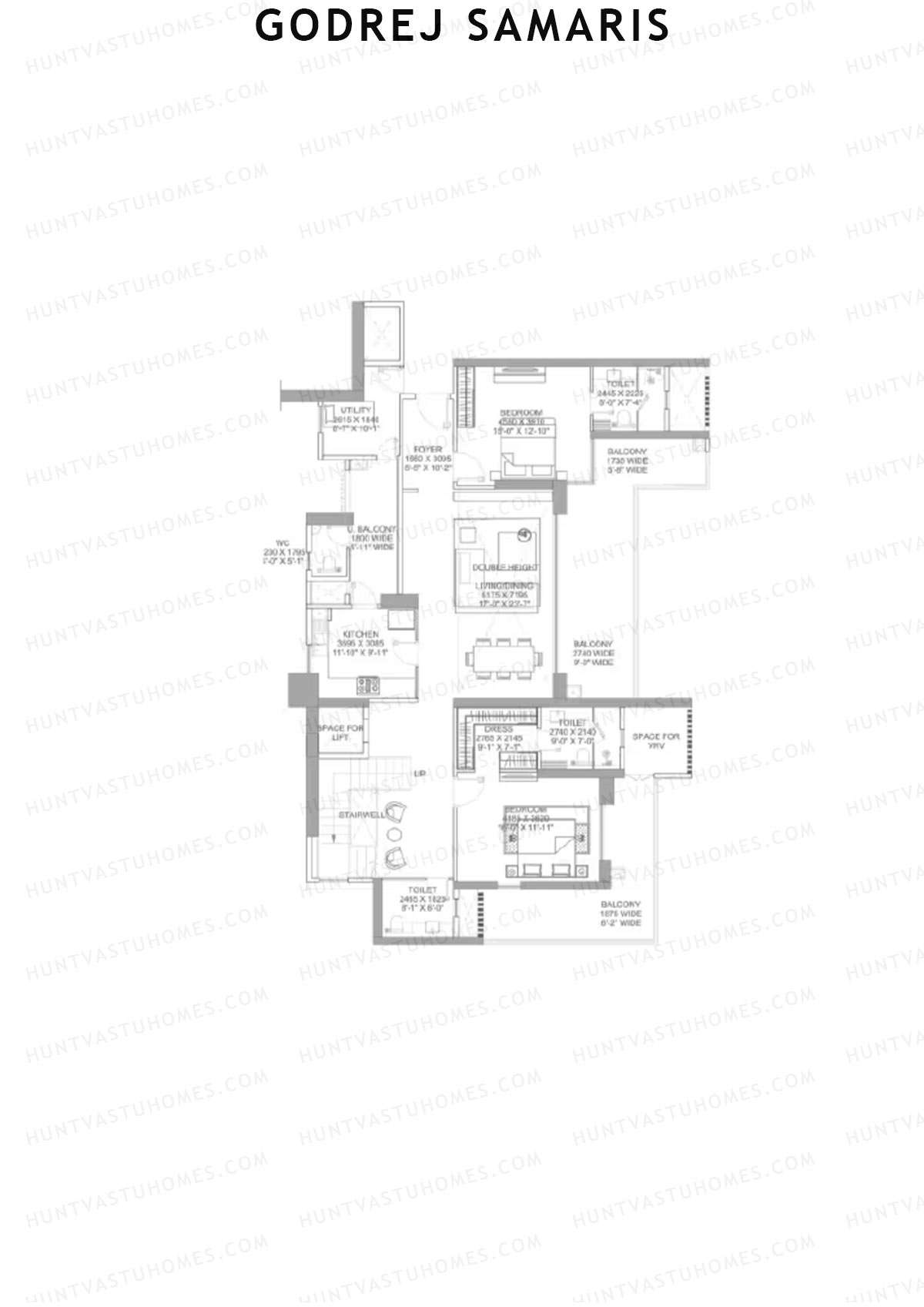 Godrej Samaris, Tower Fate, Unit 4 (Type PH), 4BHK, Carpet Area 2949   sq ft 