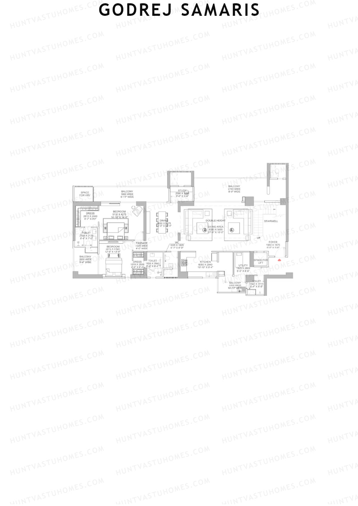Godrej Samaris, Tower Fortune, Unit 1 (Type PH), 4BHK, Carpet Area 3653   sq ft 