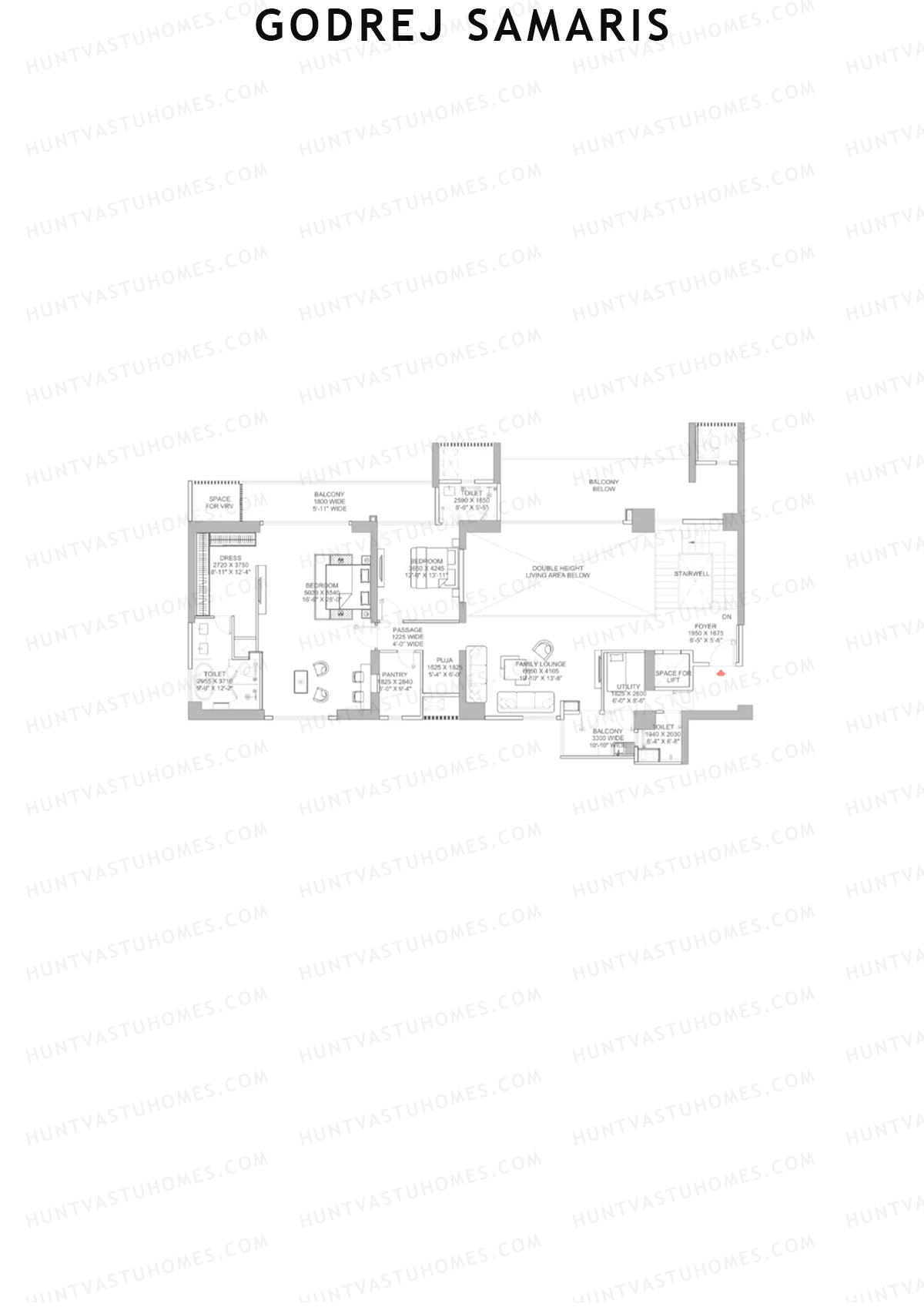 Godrej Samaris, Tower Fortune, Unit 1 (Type PH), 4BHK, Carpet Area 3653   sq ft 