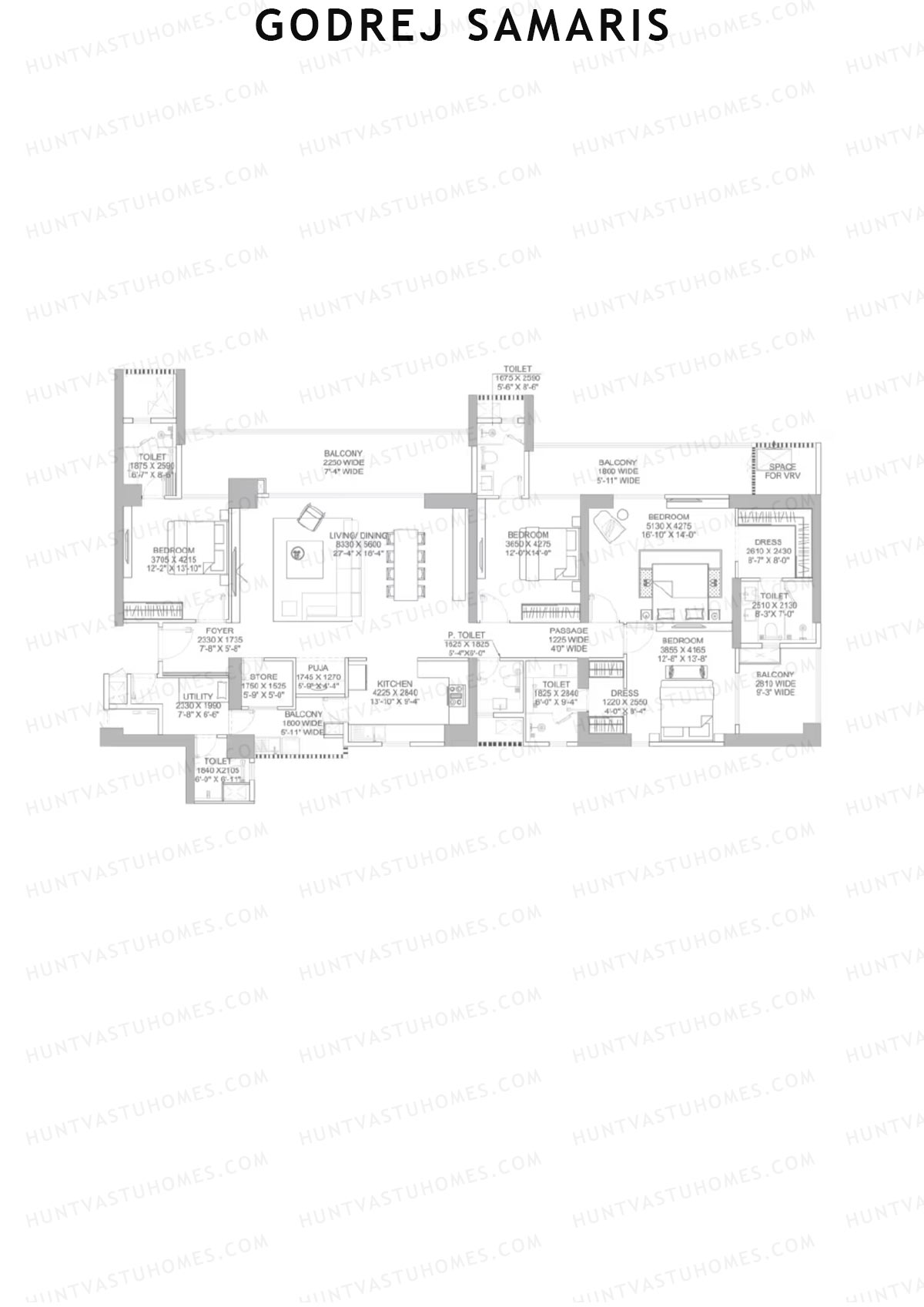 Godrej Samaris, Tower Fortune, Unit 2, 4BHK, Carpet Area 2071   sq ft 