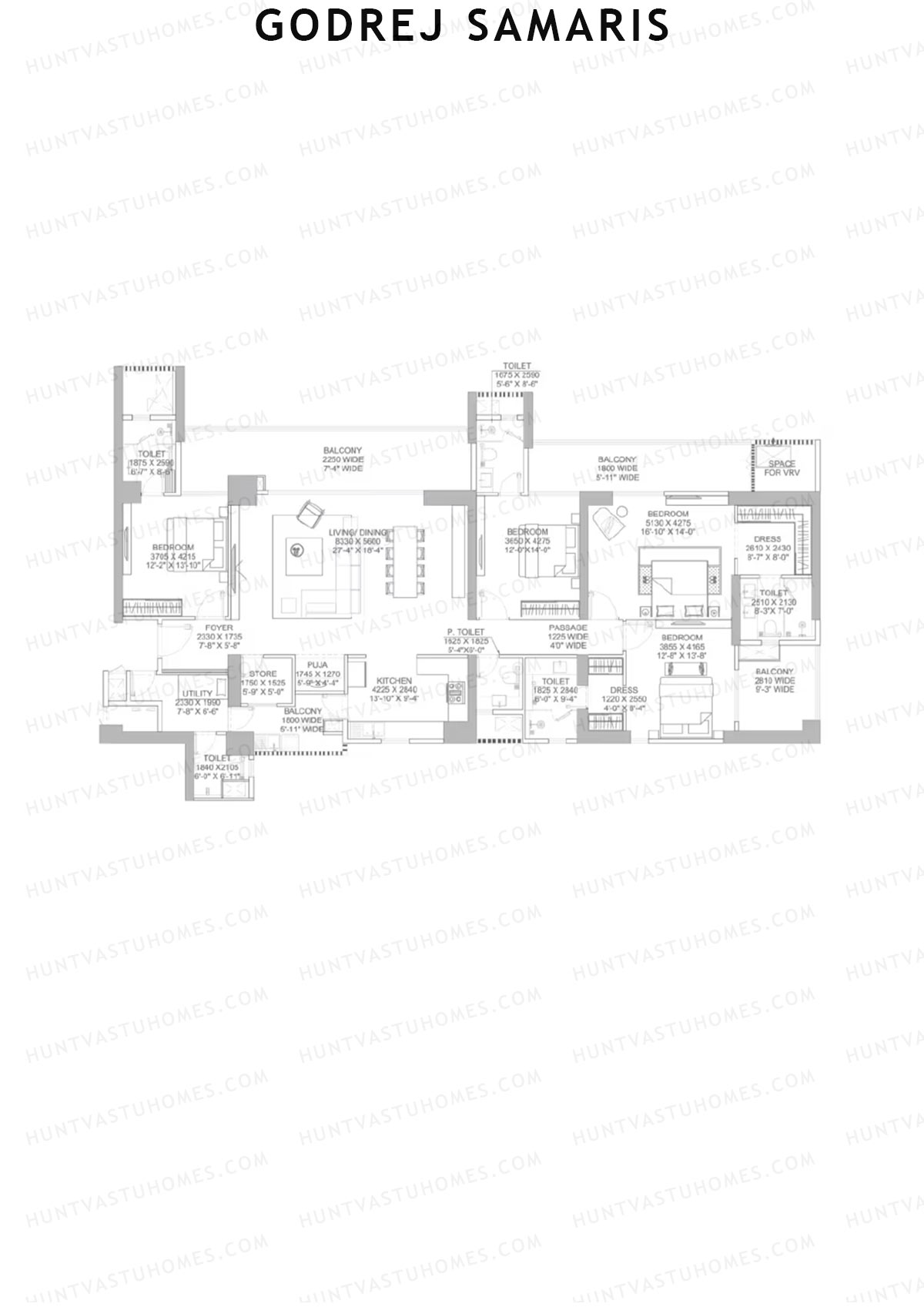 Godrej Samaris, Tower Fortune, Unit 2, 4BHK, Carpet Area 2152   sq ft 