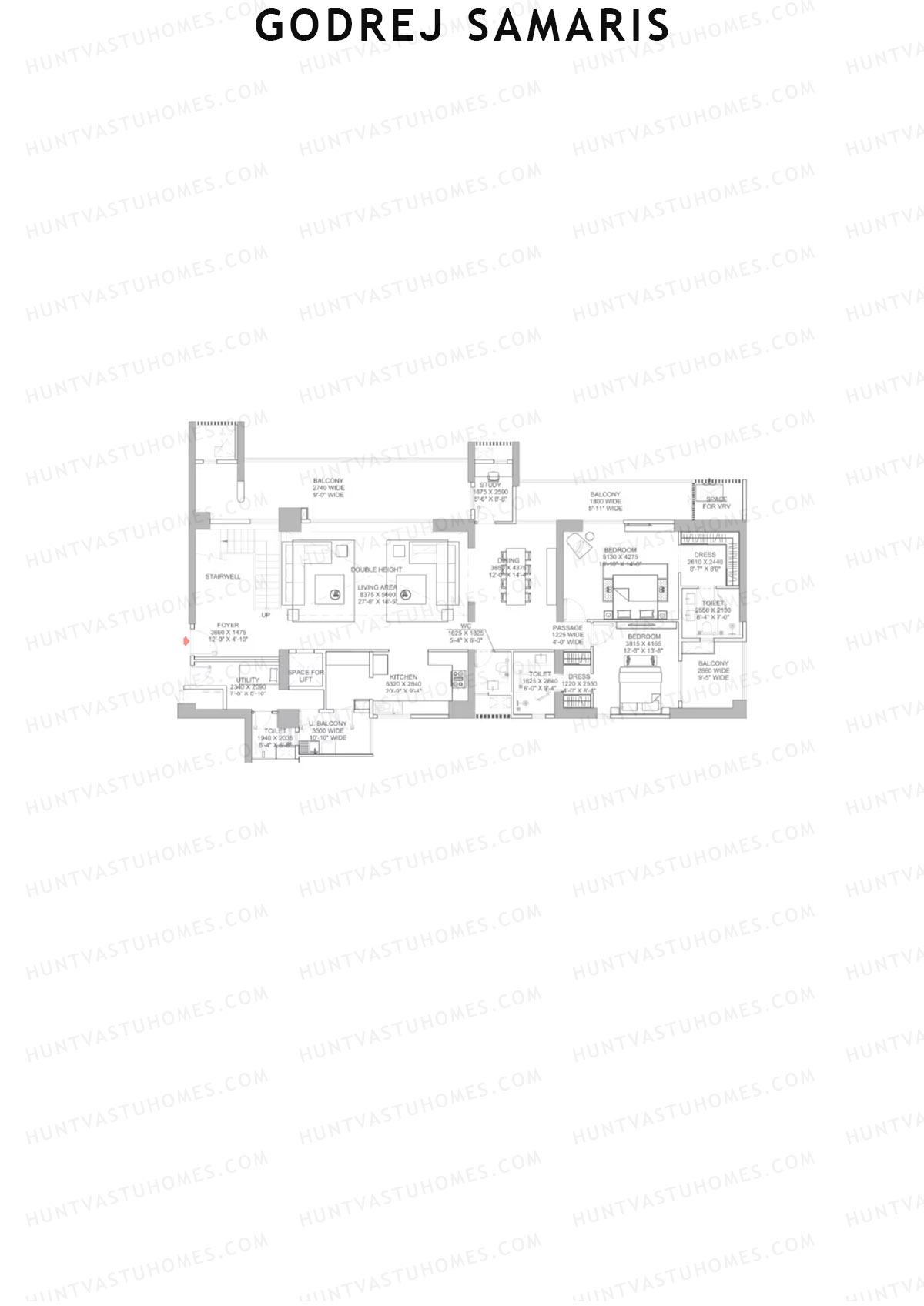 Godrej Samaris, Tower Fortune, Unit 2 (Type PH), 5BHK, Carpet Area 3708   sq ft 