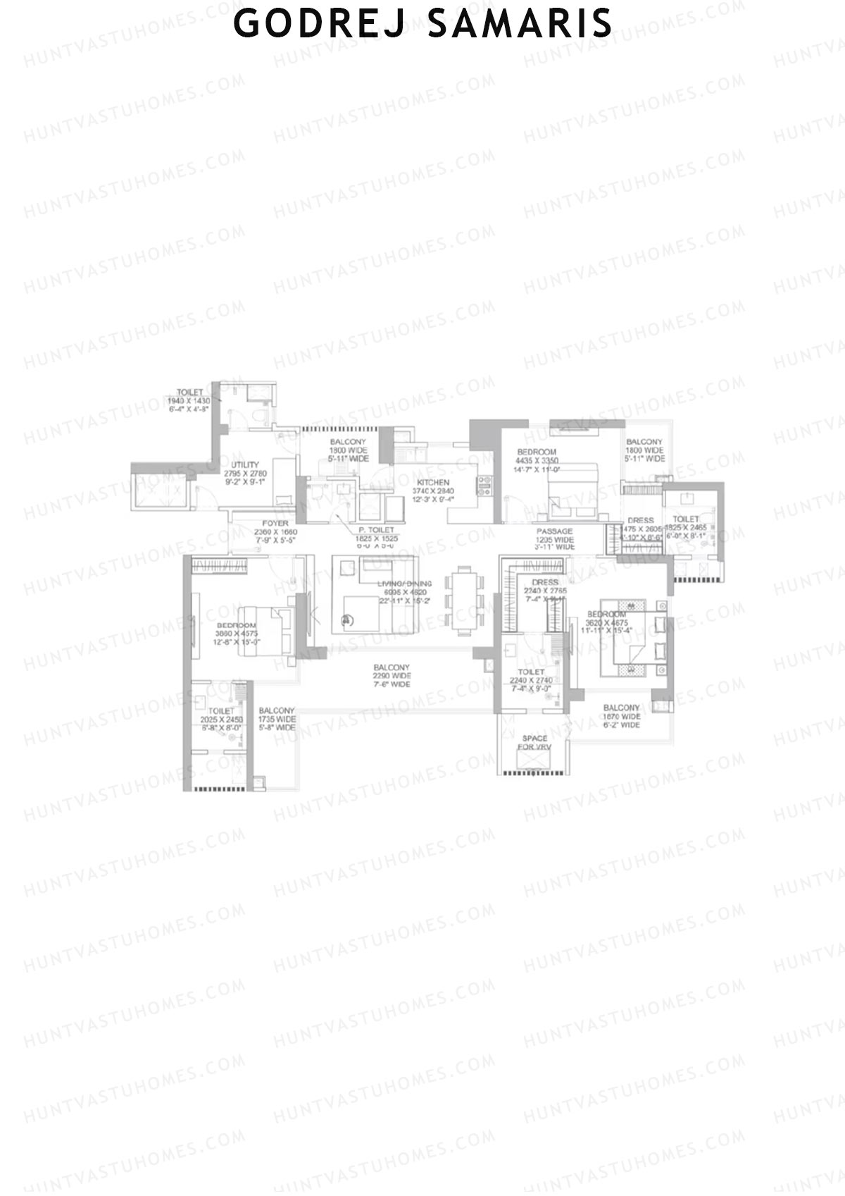 Godrej Samaris, Tower Fortune, Unit 3, 3BHK, Carpet Area 1638   sq ft 