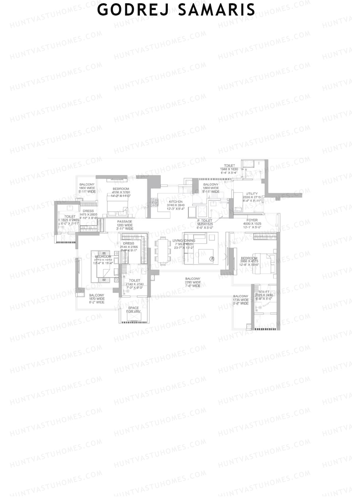 Godrej Samaris, Tower Fortune, Unit 4, 3BHK, Carpet Area 1646   sq ft 