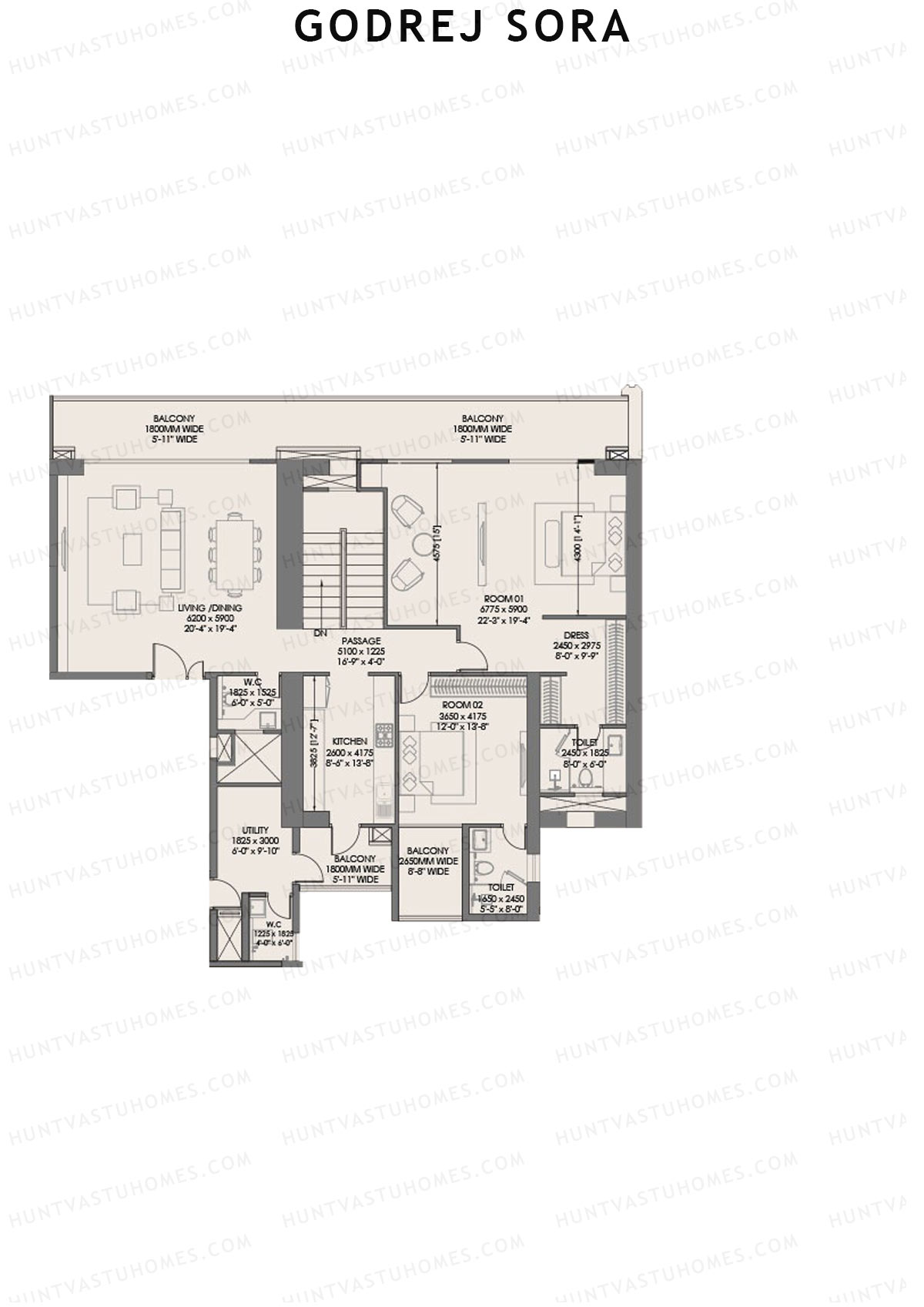 Godrej Sora Tower 2 Unit 1 (Type DU) Floor Plan
