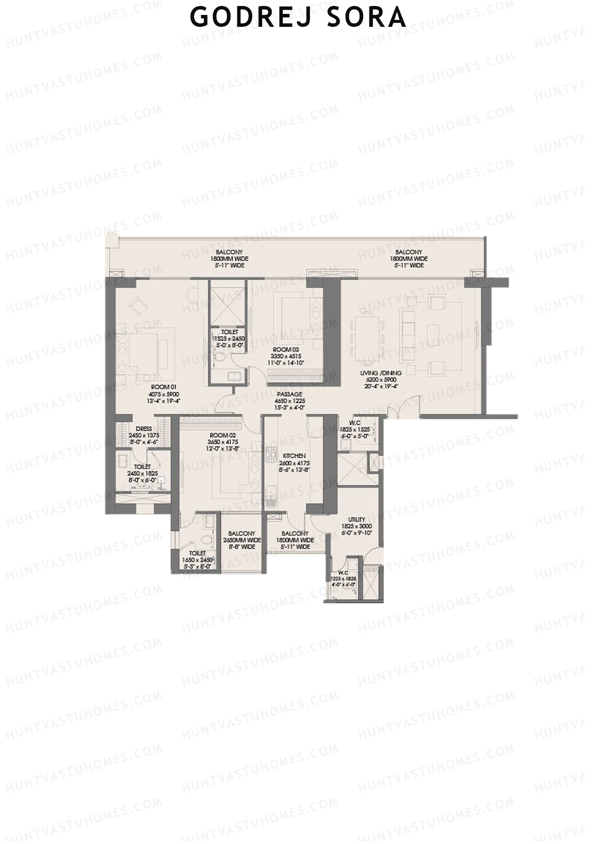 Godrej Sora Tower 3 Unit 2 (Type 1) Floor Plan