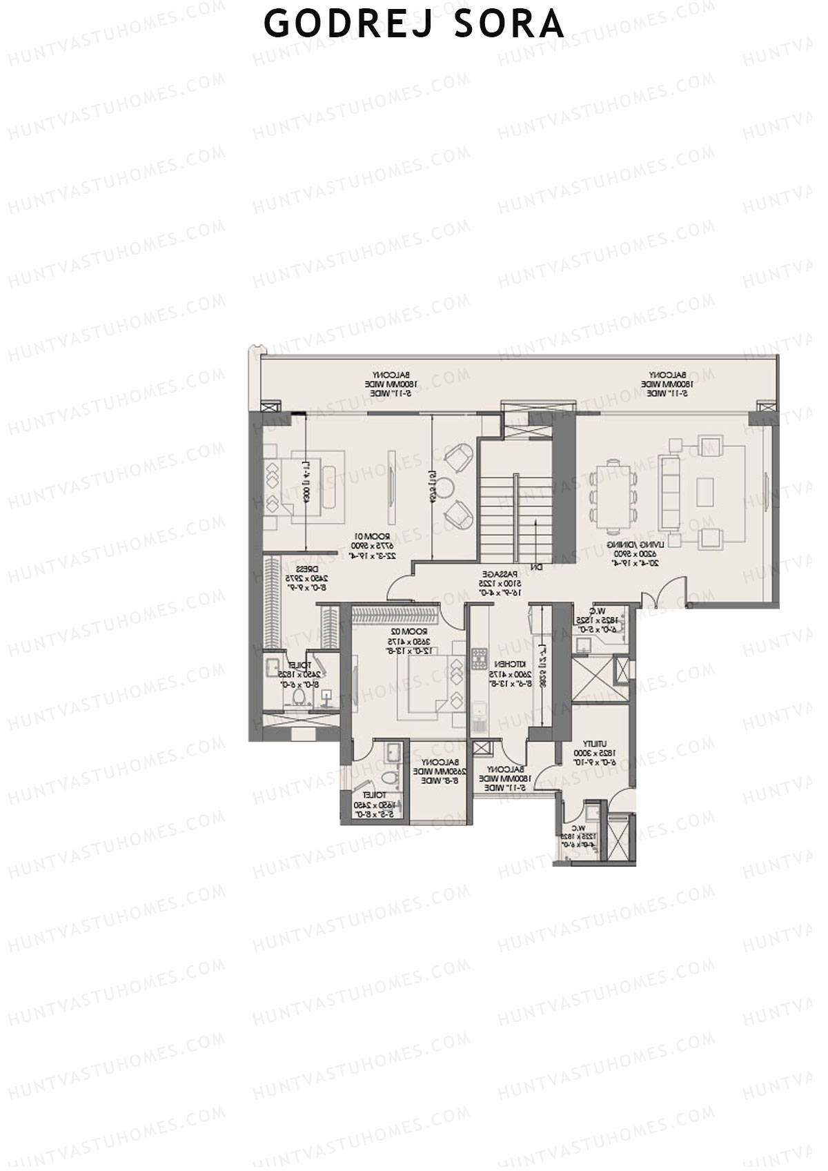 Godrej Sora Tower 3 Unit 2 (Type DU) Floor Plan