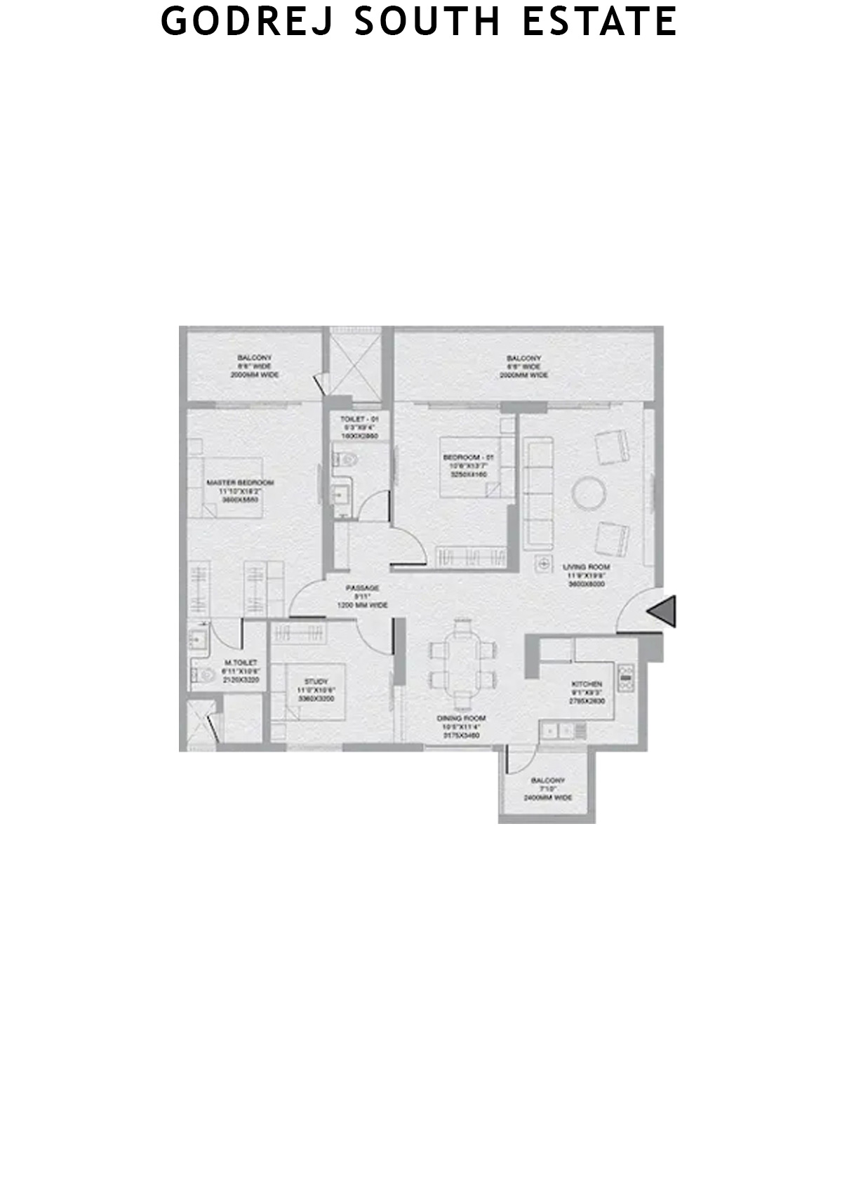 Godrej South Estate Block 1 Unit 2 (Type 1) Floor Plan