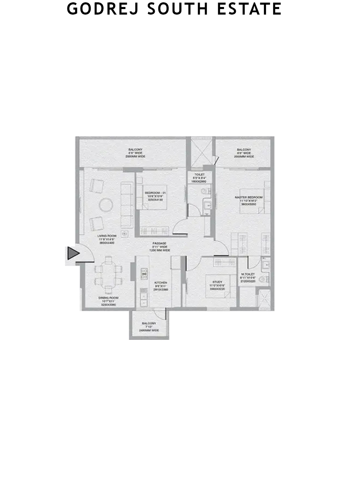 Godrej South Estate Block 1 Unit 3 (Type 2) Floor Plan