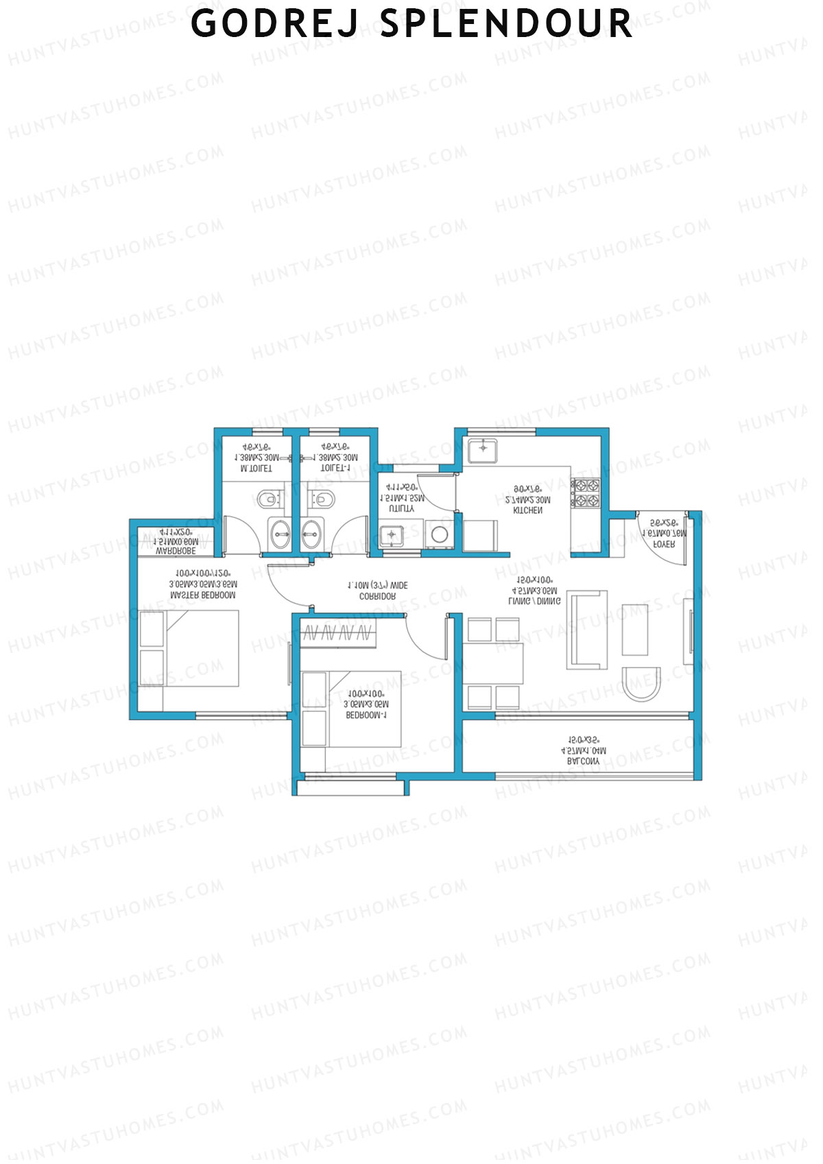 Godrej Splendour, Tower D, Unit 3 (Type 1), 2BHK, Super Area 981   sq ft 