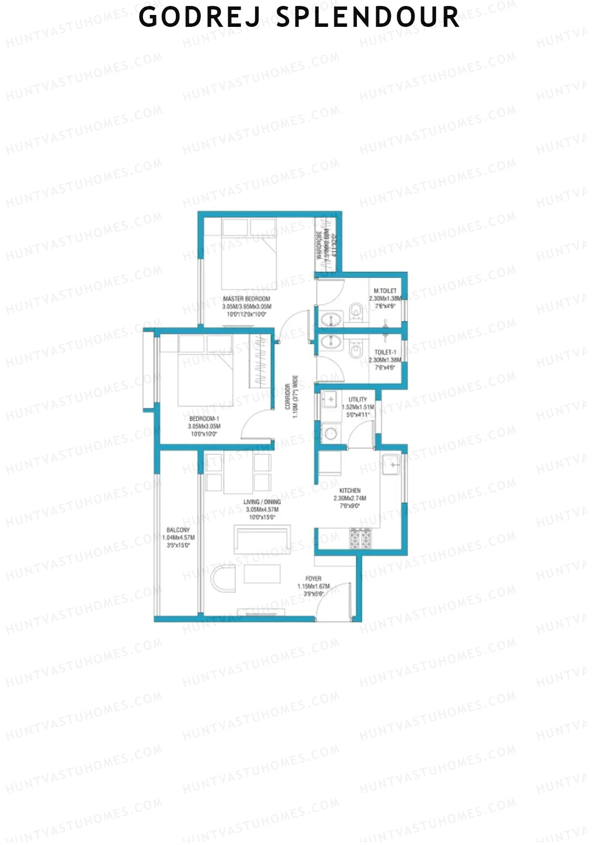 Godrej Splendour, Tower D, Unit 5 (Type 2), 2BHK, Super Area 992   sq ft 