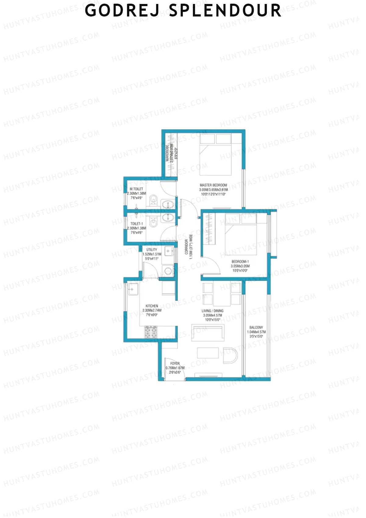 Godrej Splendour, Tower D, Unit 6 (Type 6), 2BHK, Super Area 1015   sq ft 