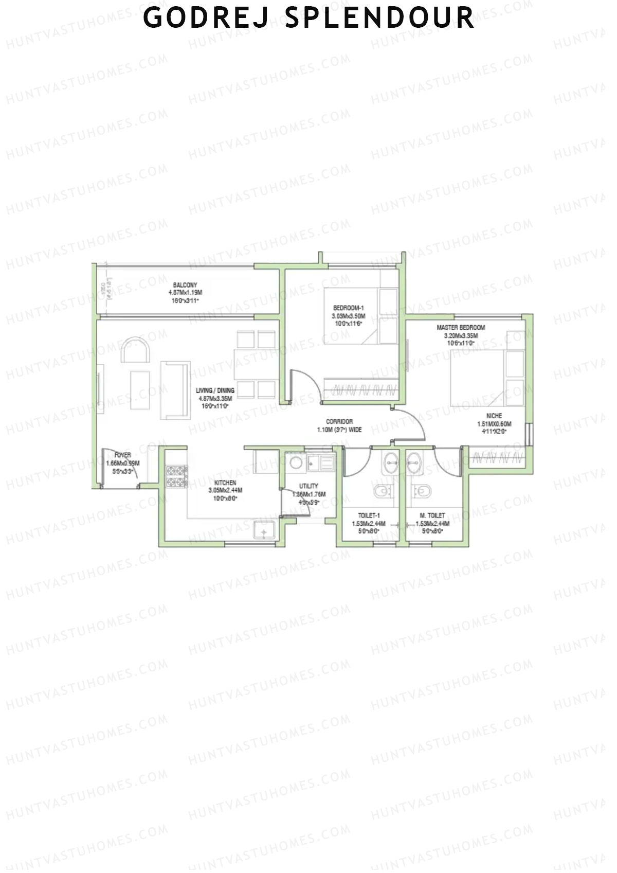 Godrej Splendour, Tower K, Unit 1 (Type 8), 2BHK, Super Area 1136   sq ft 